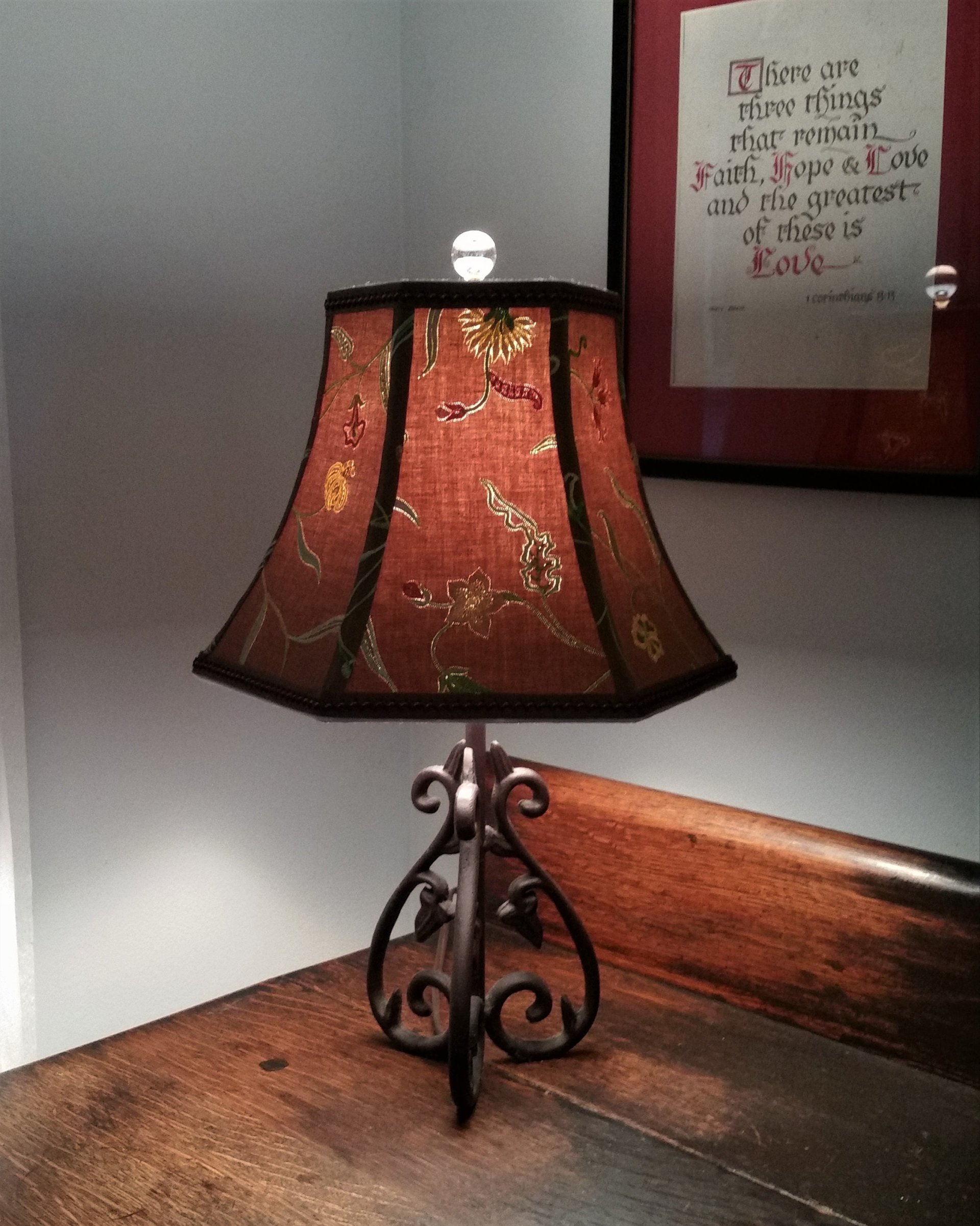 Floral Embroidered Lampshade, Brown Blue