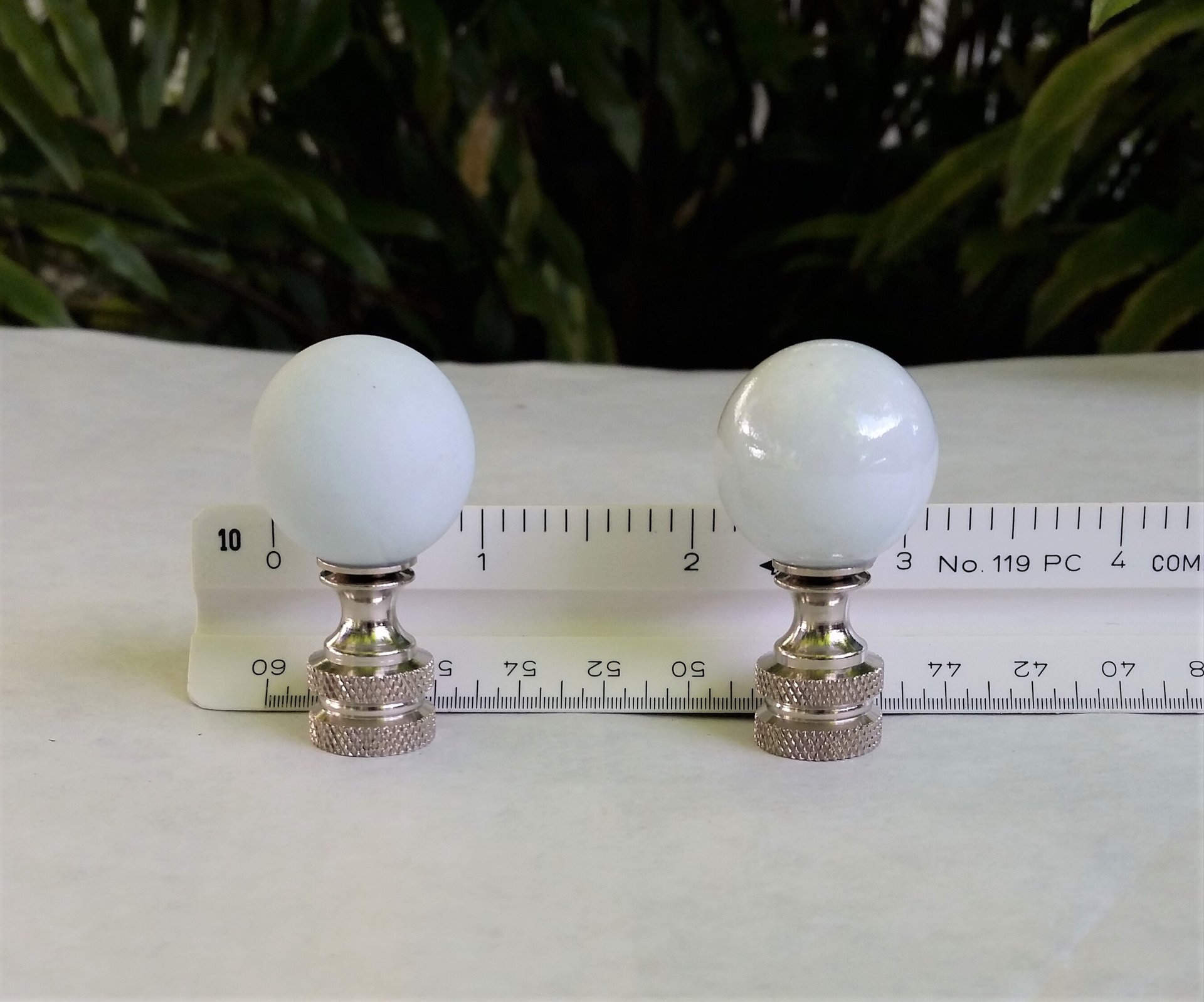 Opal White Lamp Finial, Shiny or Frosted Glass Marble