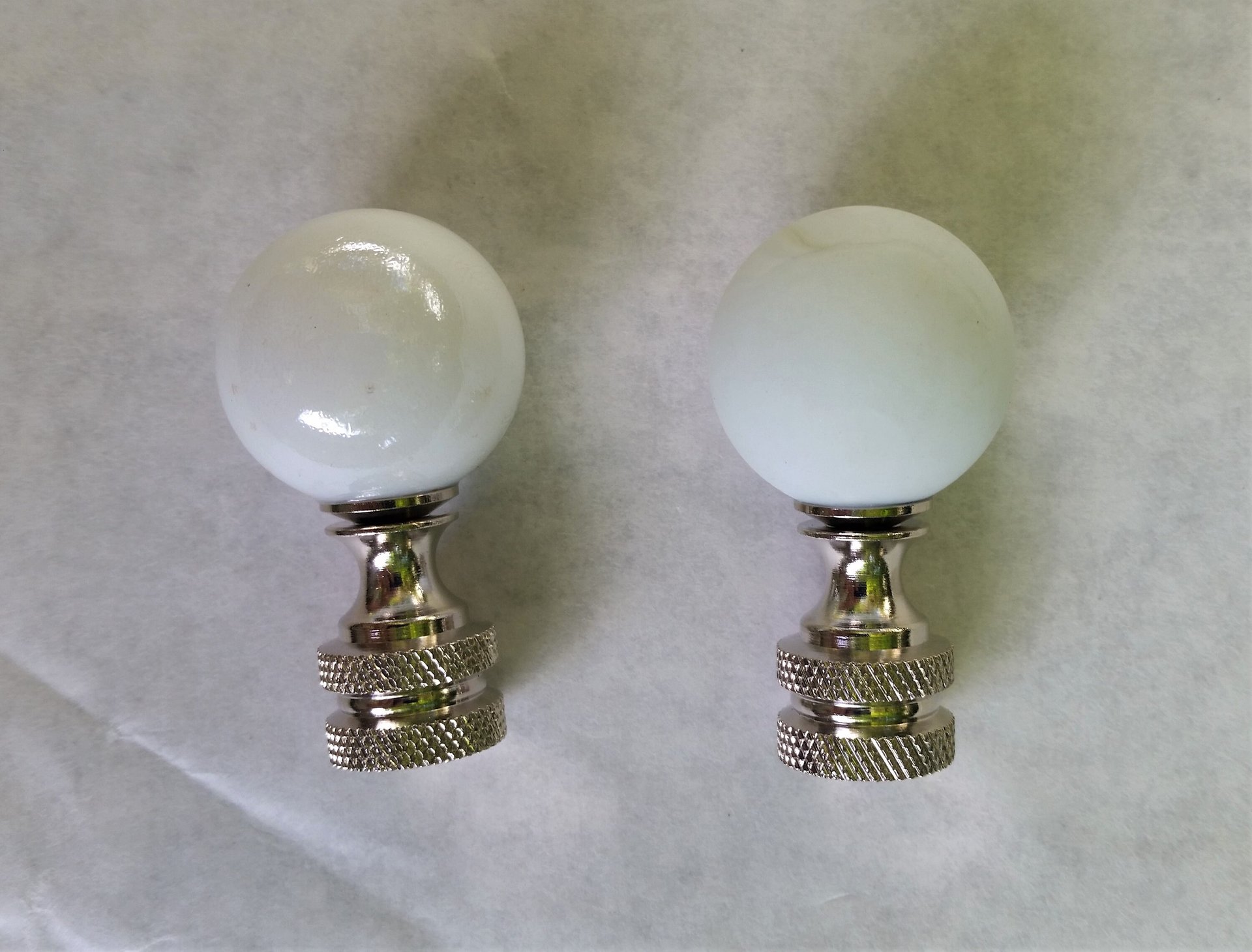 Opal White Lamp Finial, Shiny or Frosted Glass Marble