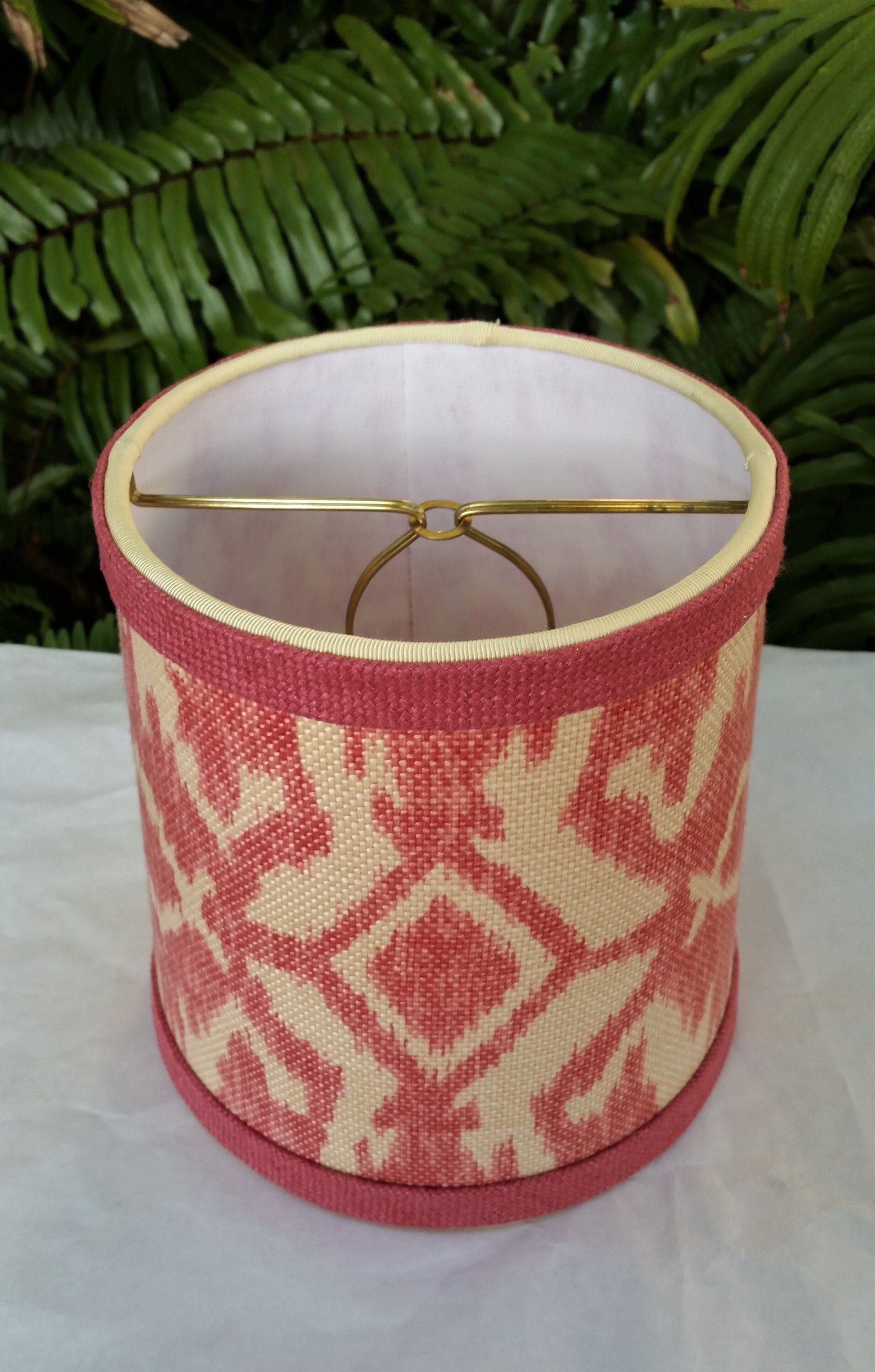 Table Lamp with Custom Shade, Thibaut Fabric, Red Off White