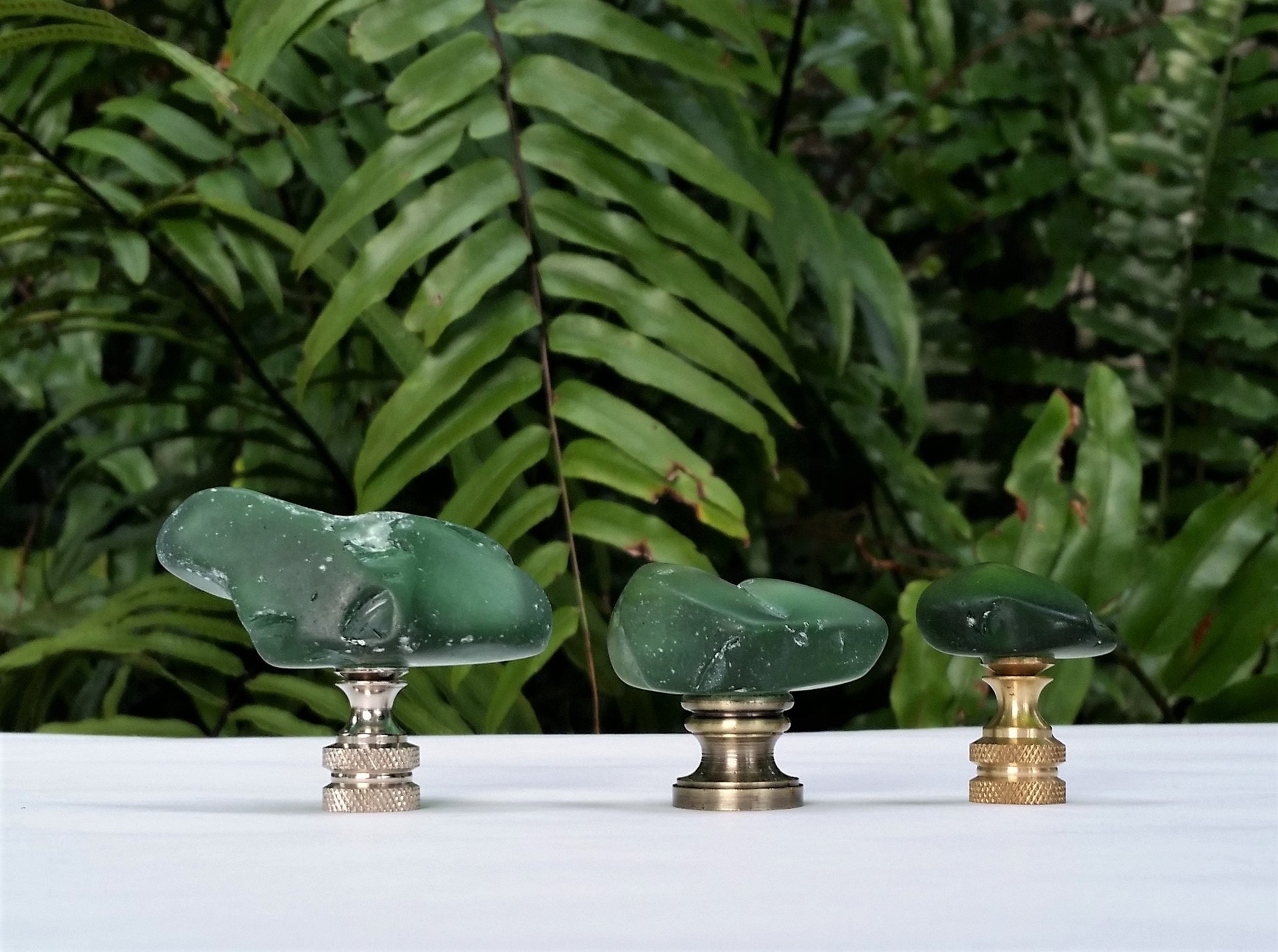 Sea Glass Lamp Finial, Dark Green