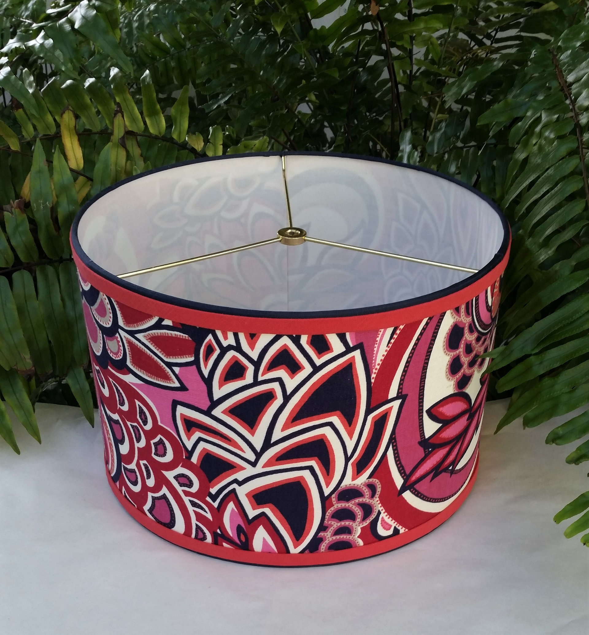 Hot Pink Navy Lampshade Duralee Fabric Drum Lamp Shade