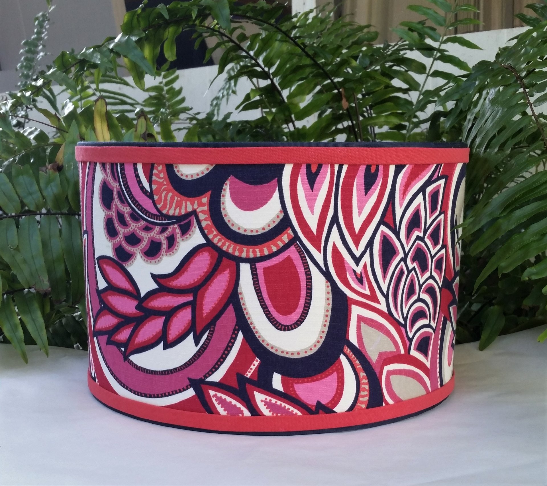 Hot Pink Navy Lampshade Duralee Fabric Drum Lamp Shade