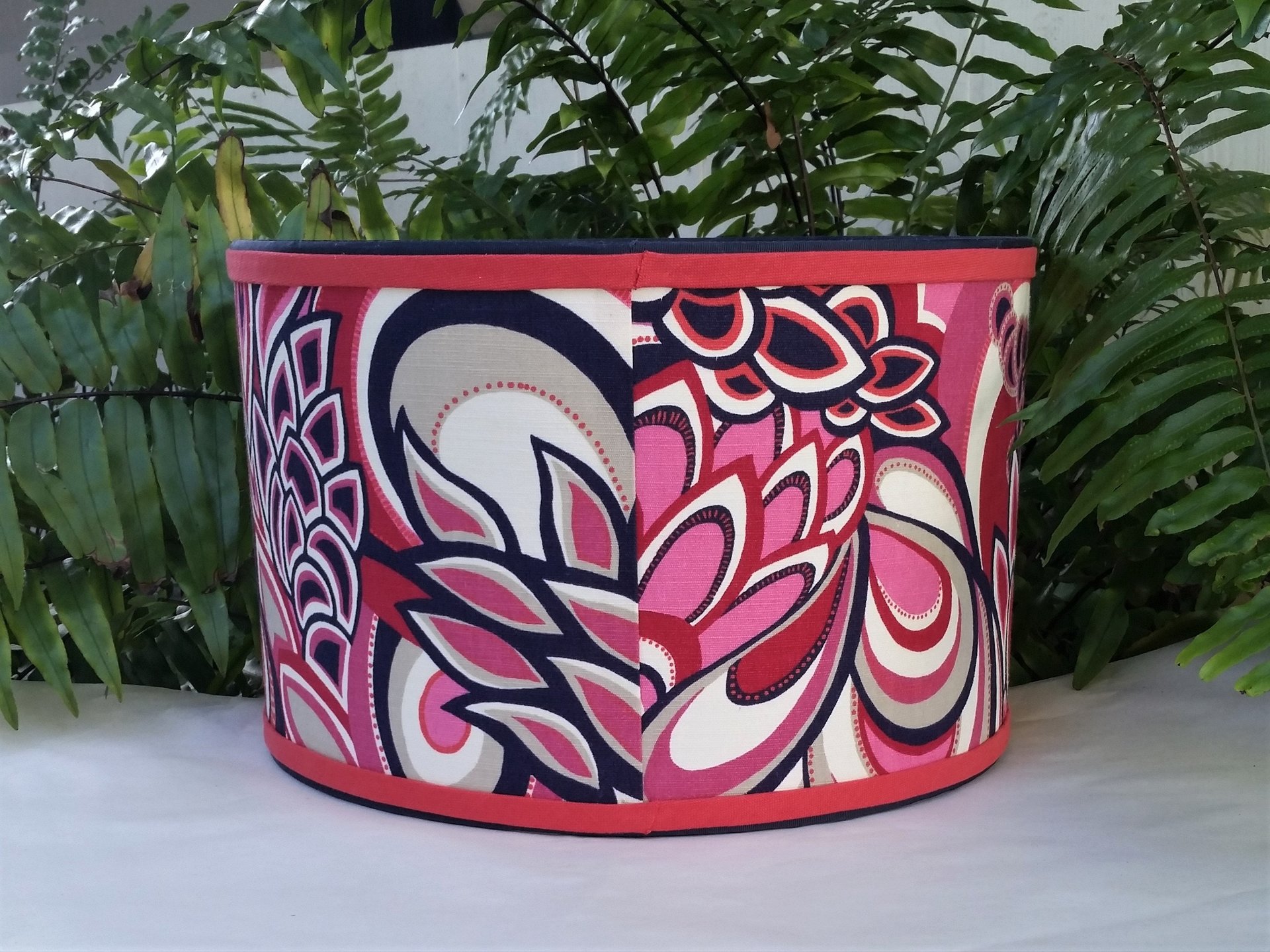 Hot Pink Navy Lampshade Duralee Fabric Drum Lamp Shade