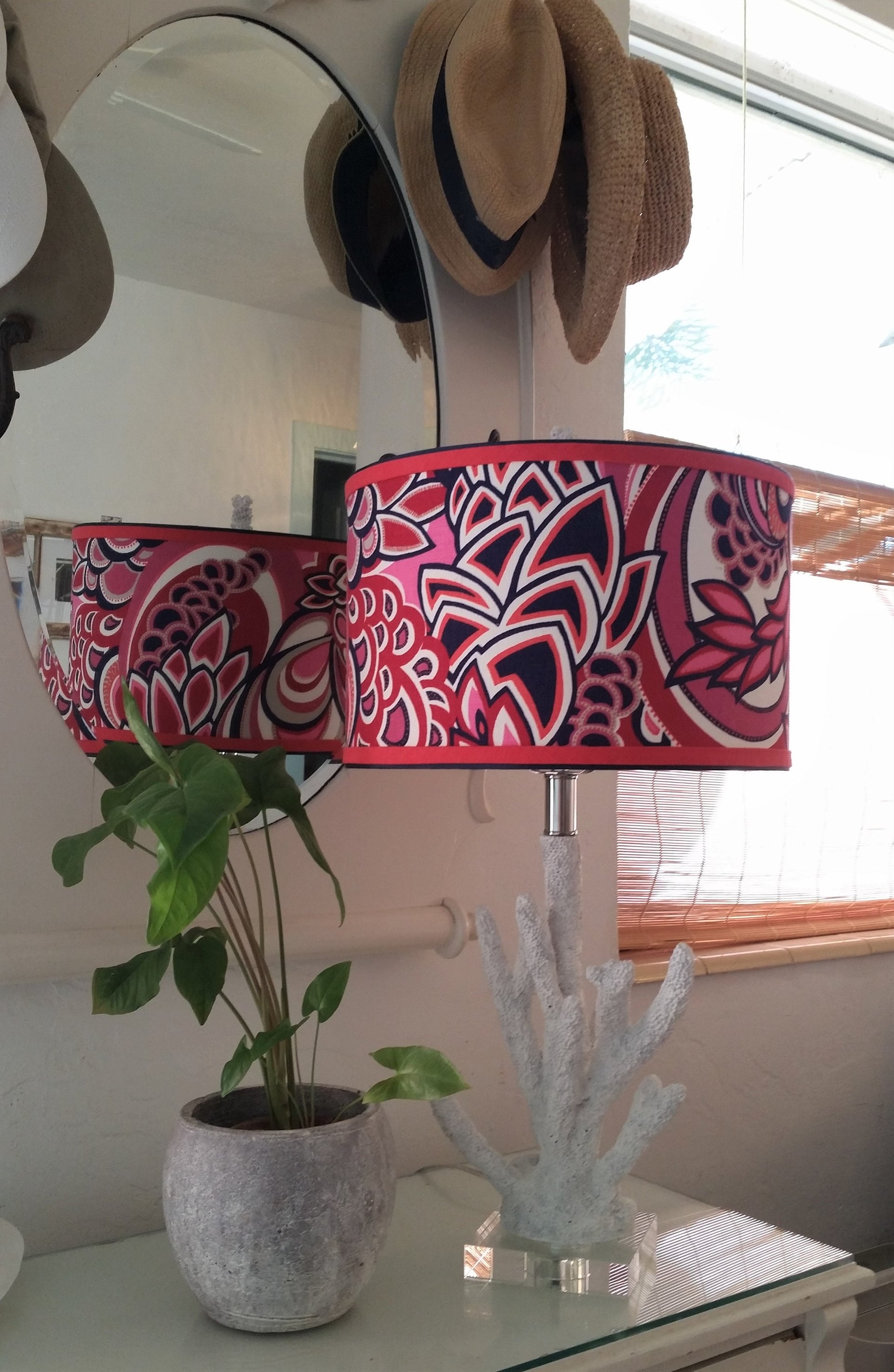 Hot Pink Navy Lampshade Duralee Fabric Drum Lamp Shade