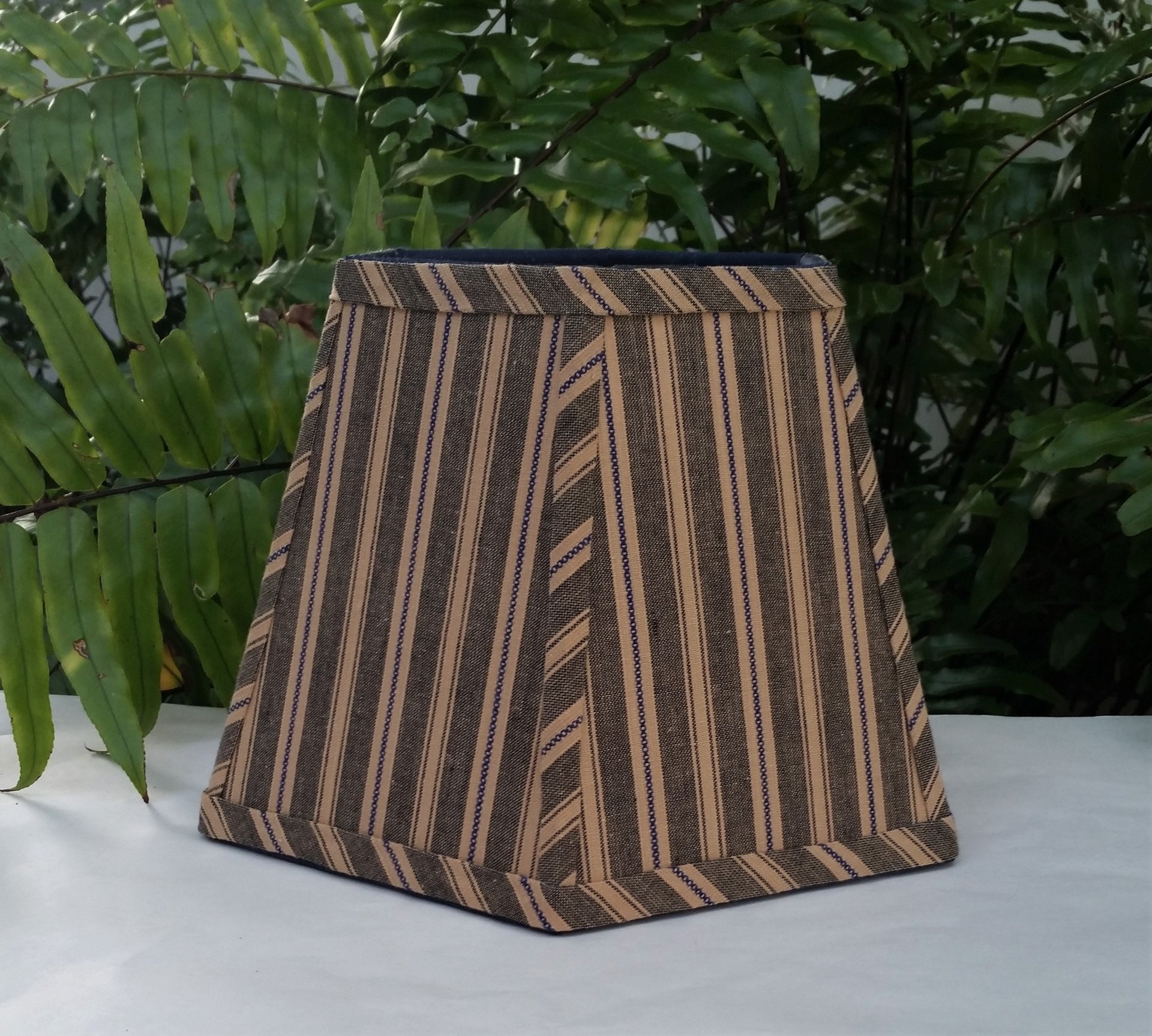 Black Blue Tan Stripe Hexagon Clip On Lampshade