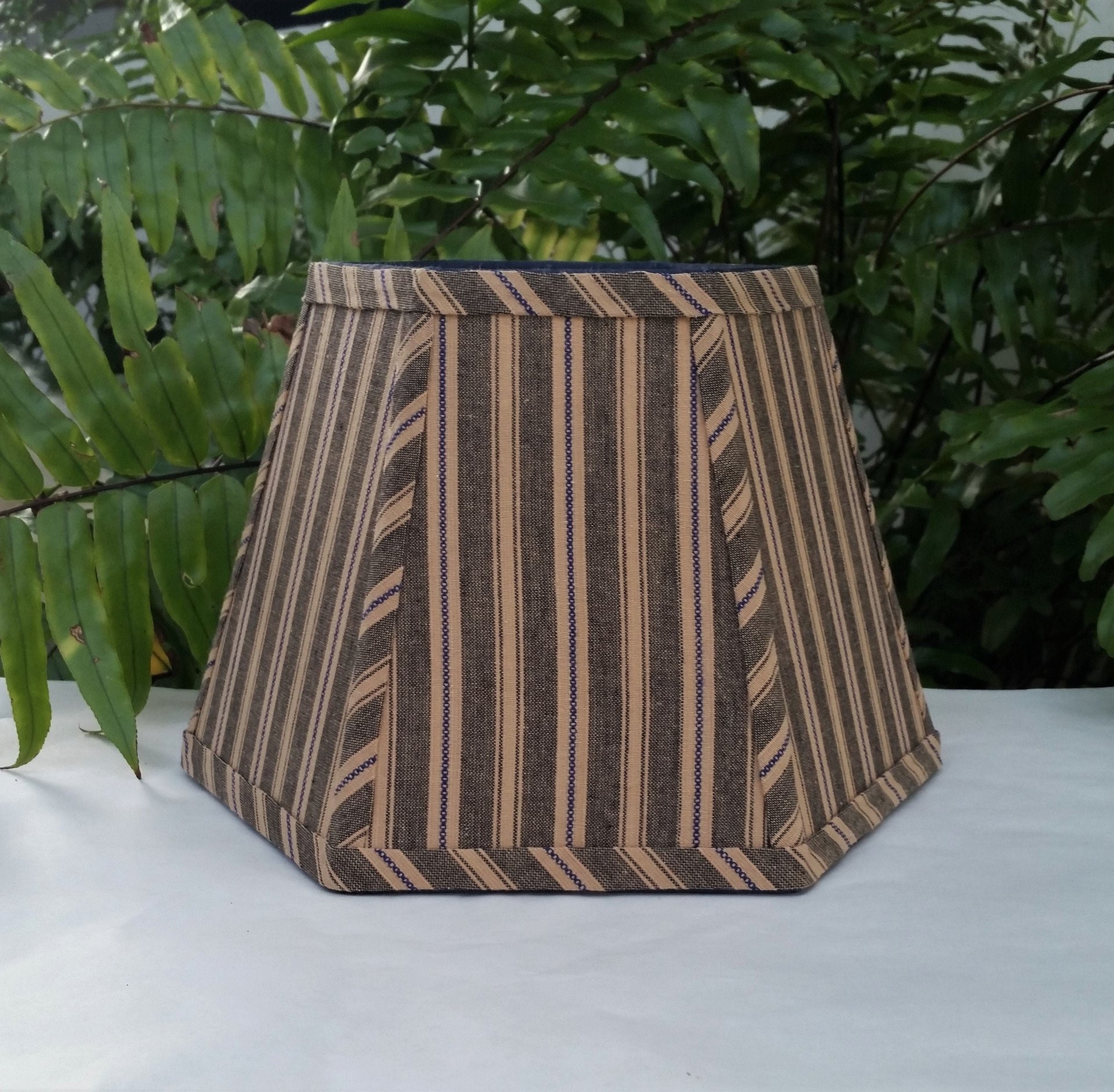 Black Blue Tan Stripe Hexagon Clip On Lampshade