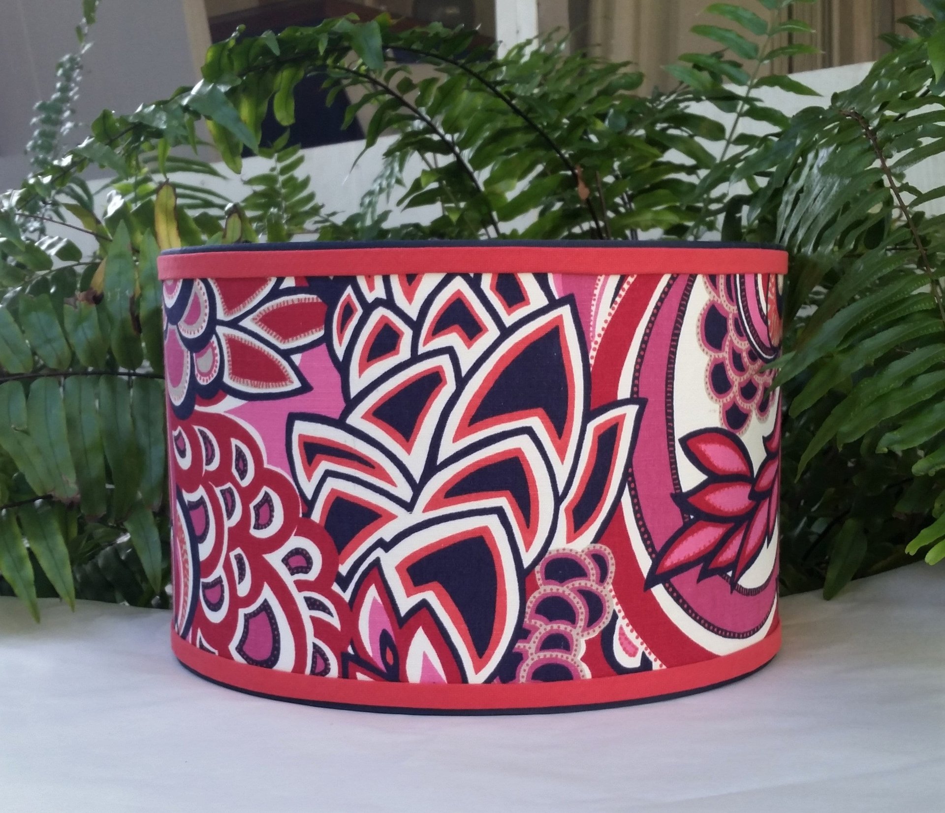 Hot Pink Navy Lampshade Duralee Fabric Drum Lamp Shade