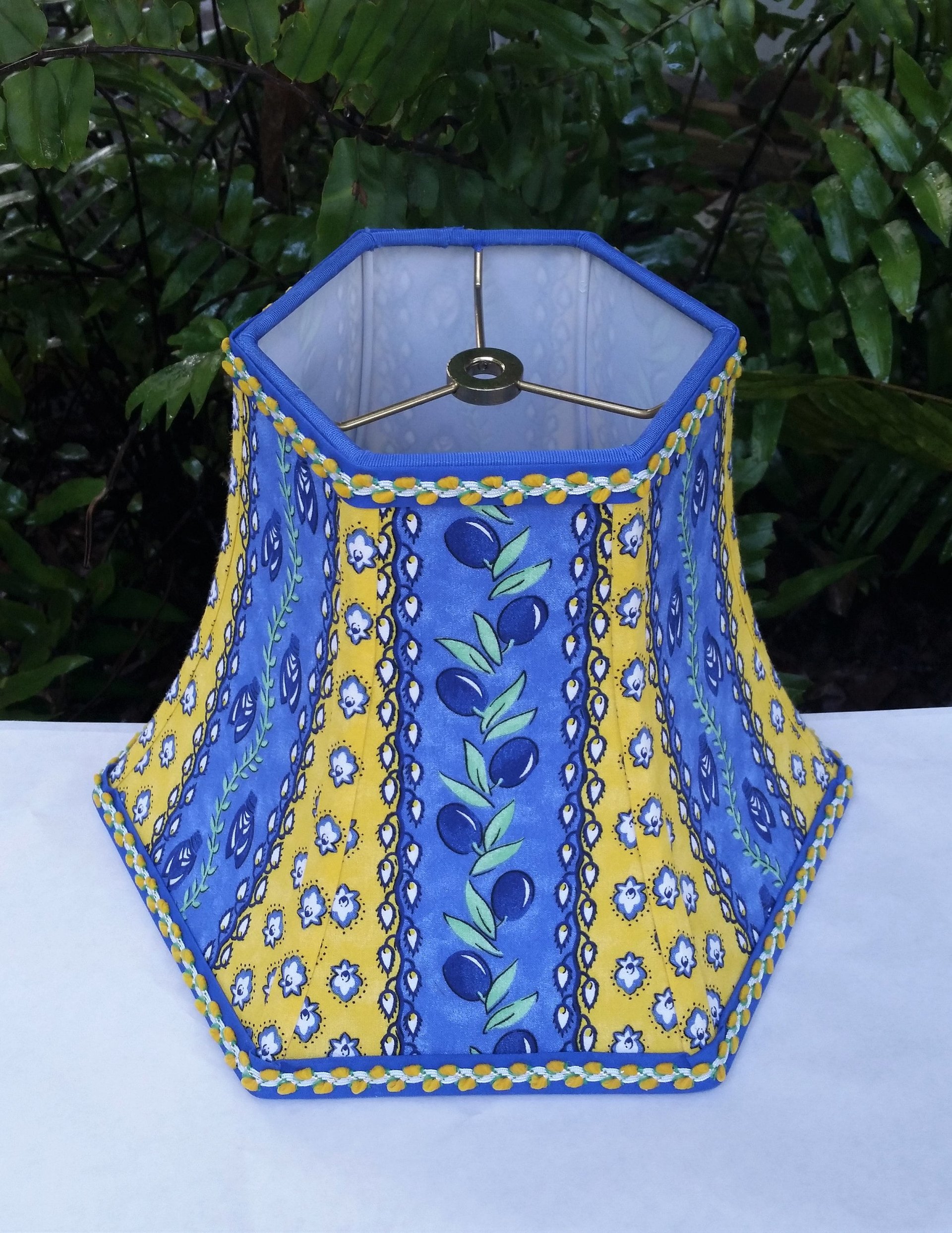 French Country Lamp Shade, Blue, Lemon Yellow Bell Lampshade