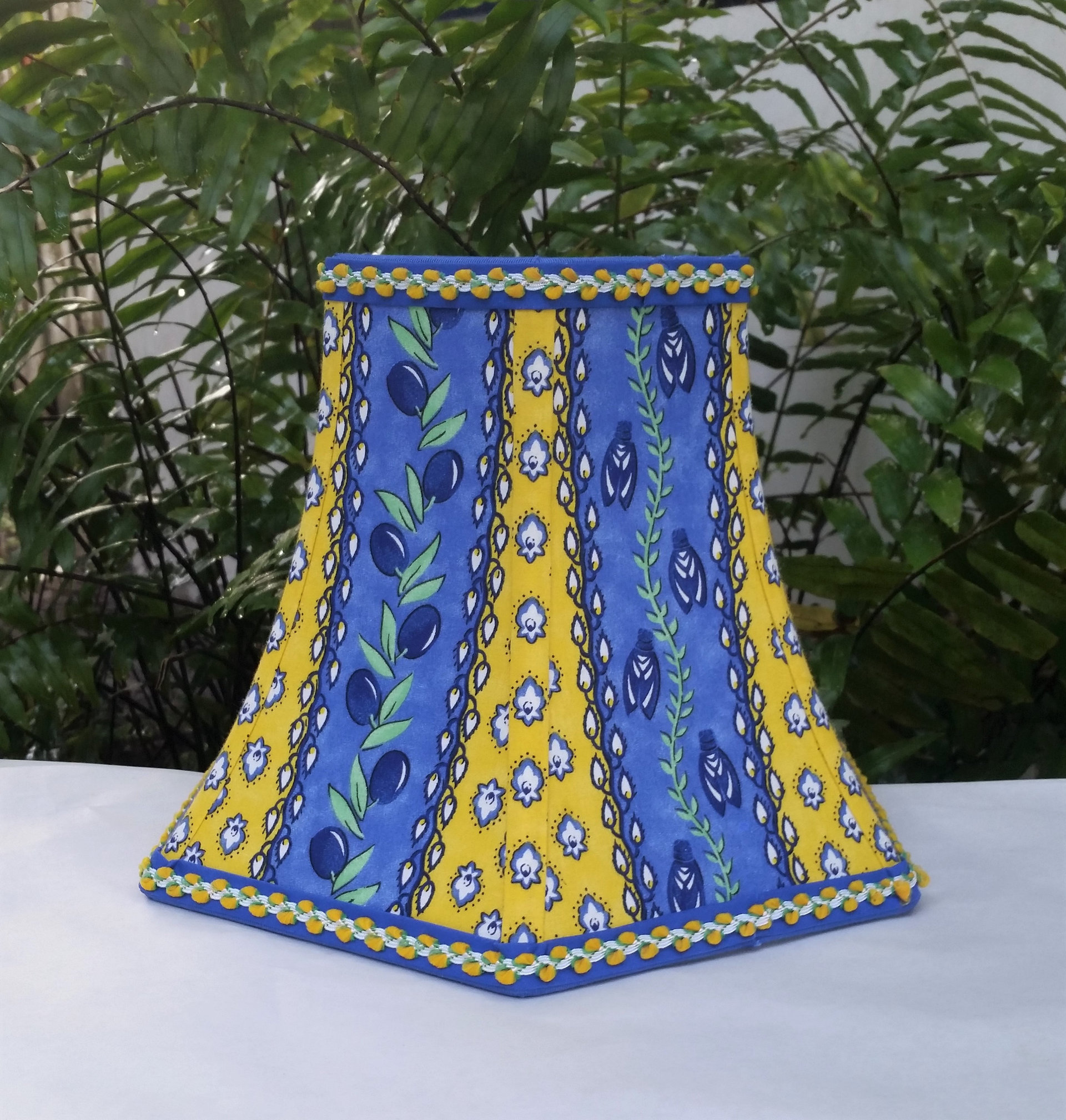 French Country Lamp Shade, Blue, Lemon Yellow Bell Lampshade