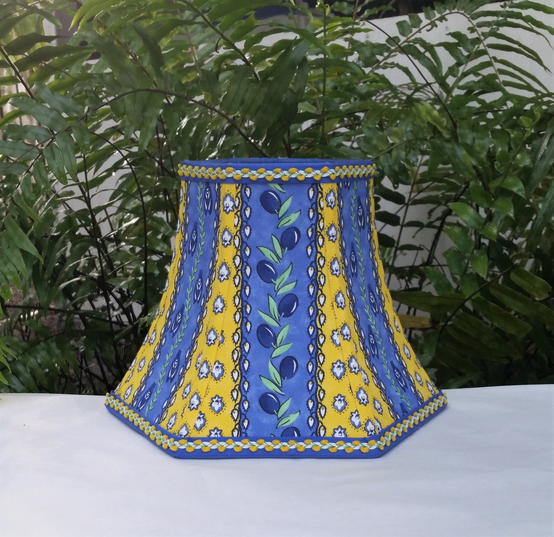 French Country Lamp Shade, Blue, Lemon Yellow Bell Lampshade