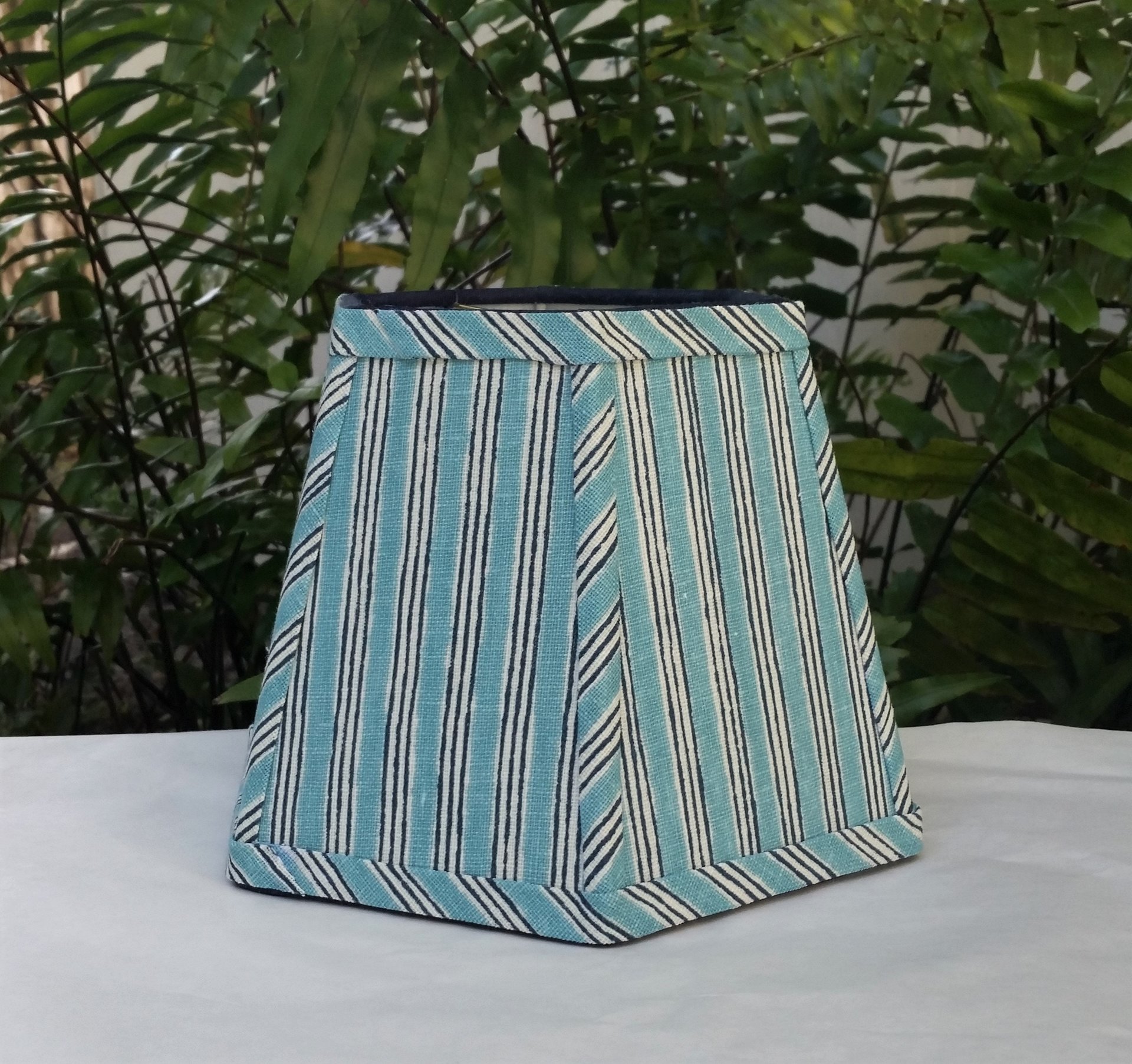 Aqua Indigo Stripe Lampshade, Clip On Lamp Shade