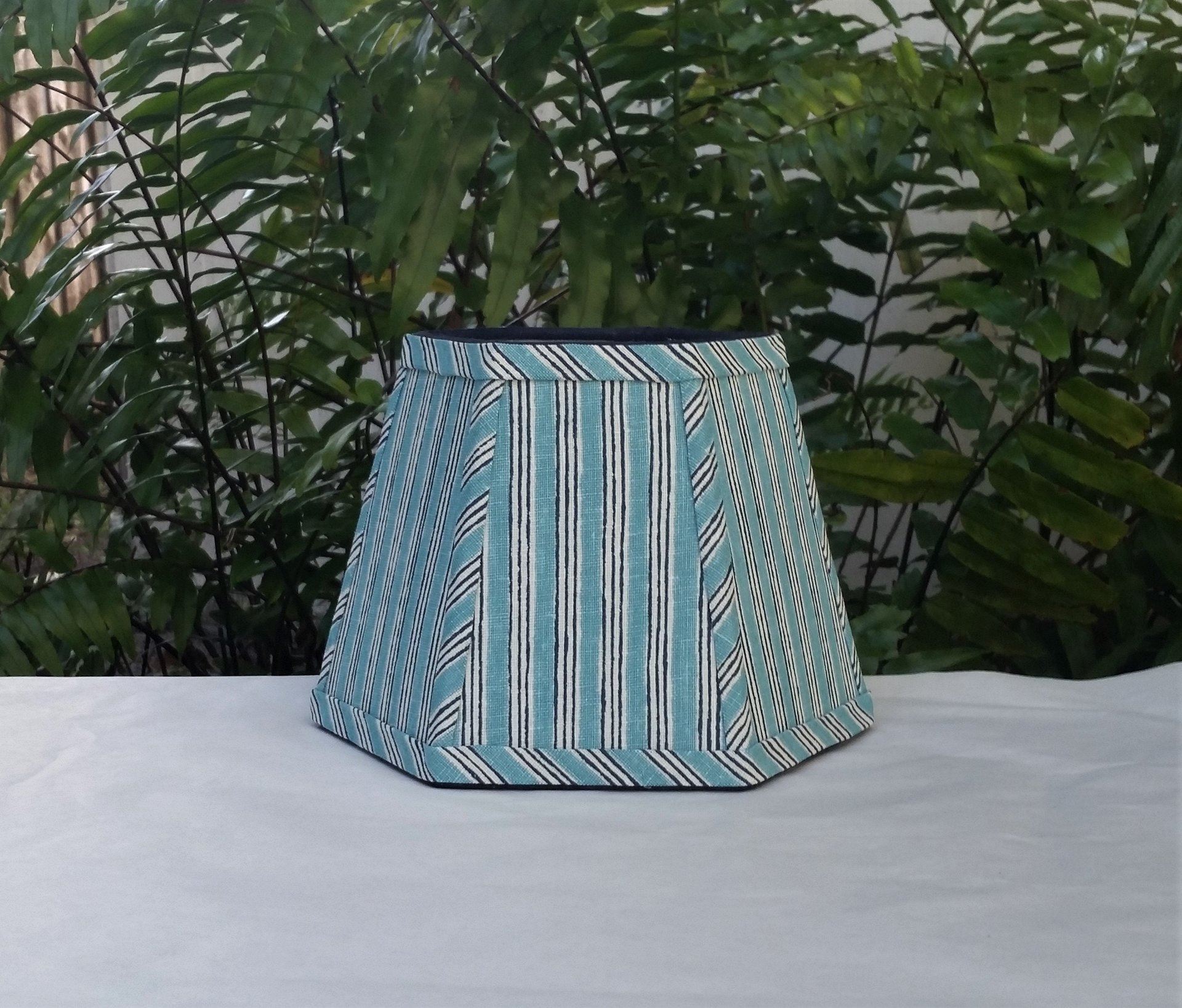 Aqua Indigo Stripe Lampshade, Clip On Lamp Shade