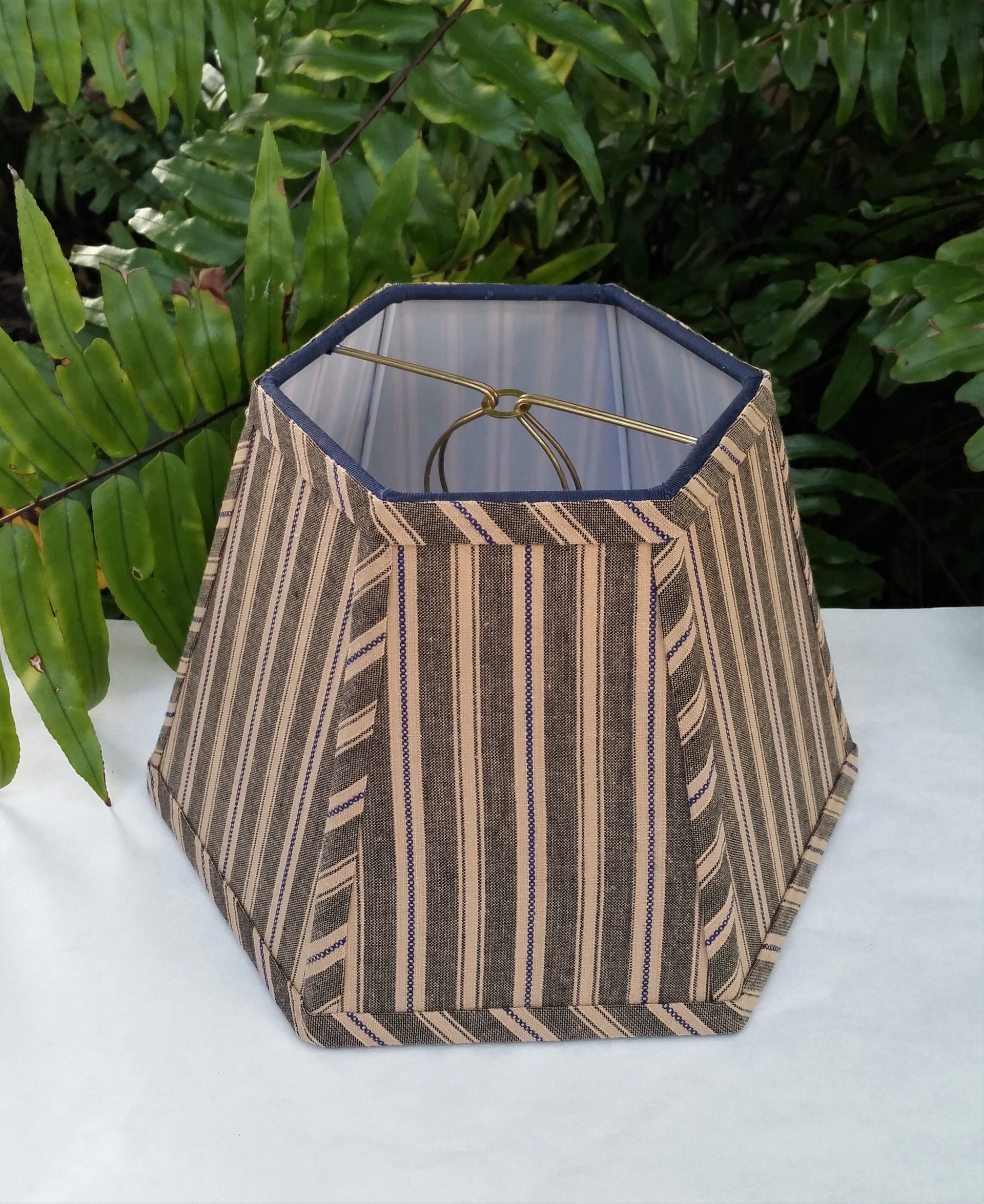 Black Blue Tan Stripe Hexagon Clip On Lampshade