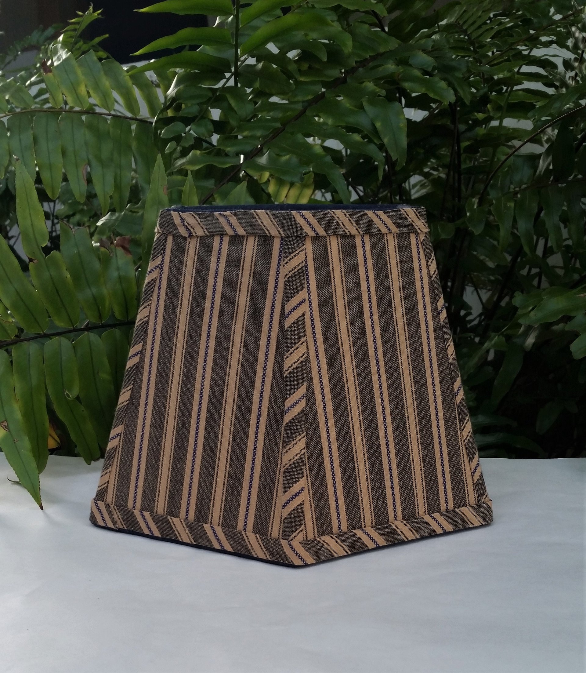 Black Blue Tan Stripe Hexagon Clip On Lampshade