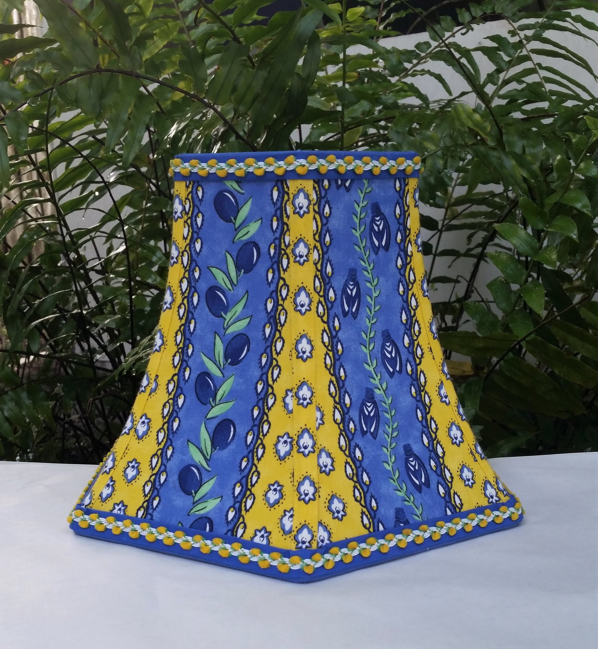 French Country Lamp Shade, Blue, Lemon Yellow Bell Lampshade