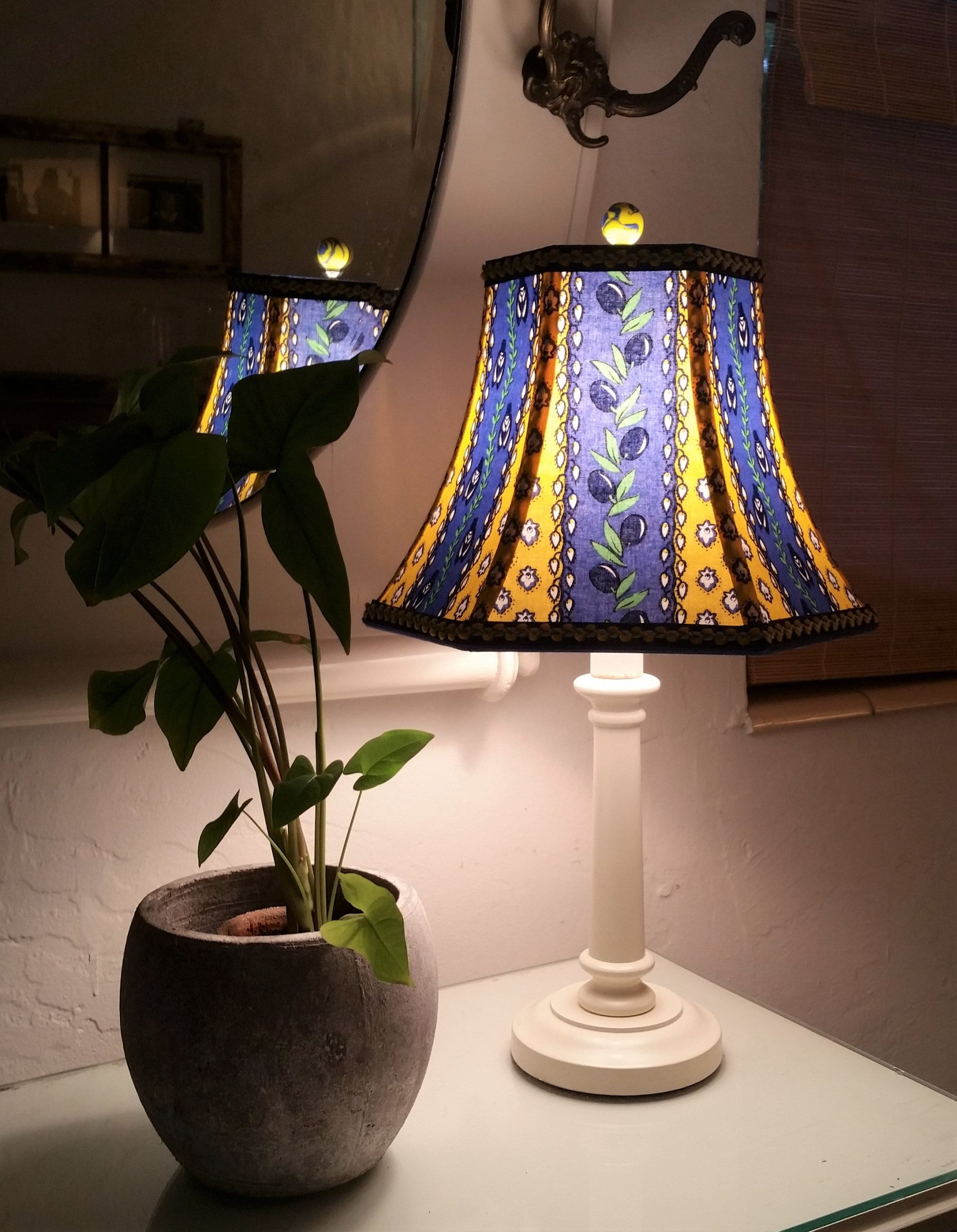 French Country Lamp Shade, Blue, Lemon Yellow Bell Lampshade