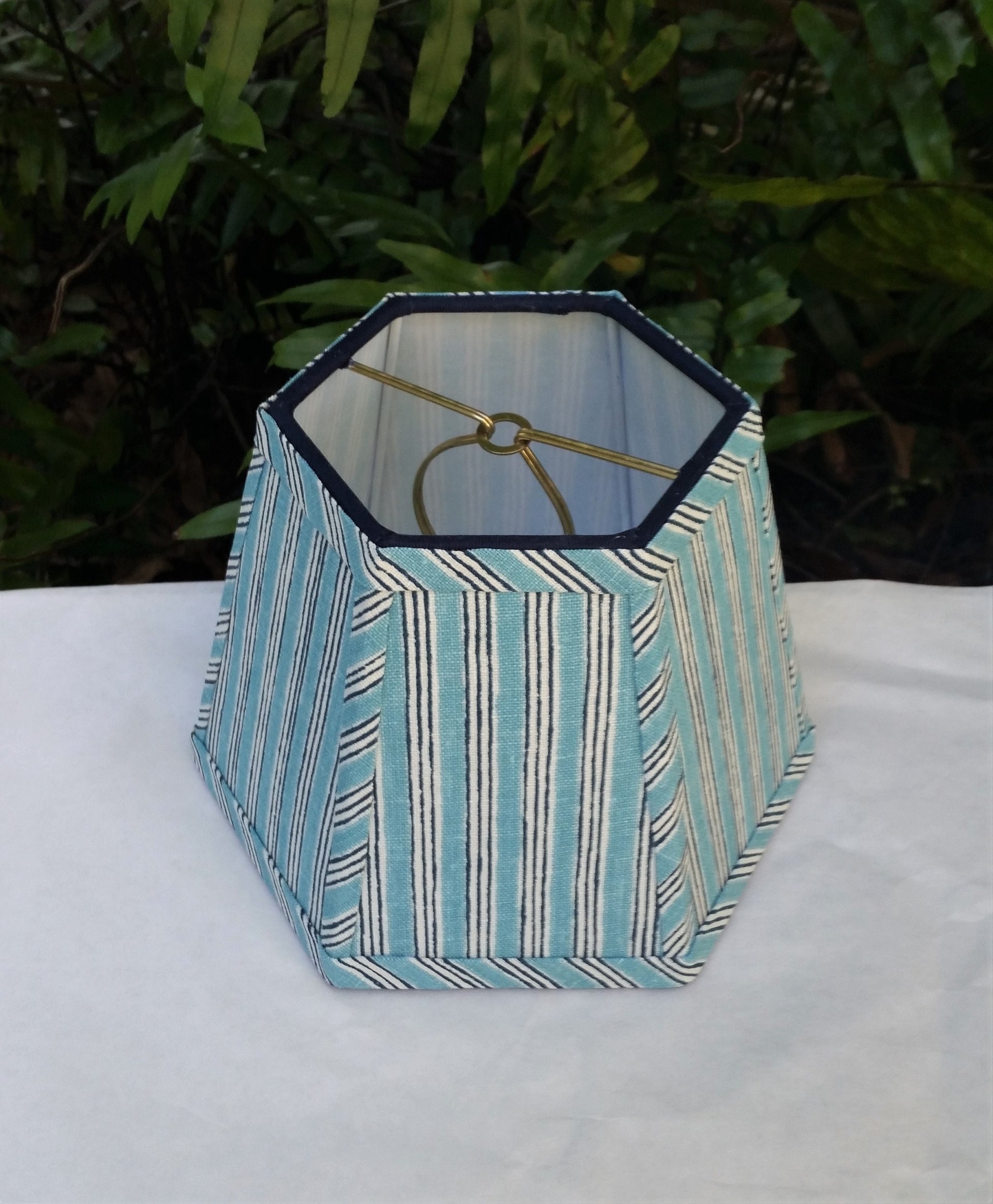 Aqua Indigo Stripe Lampshade, Clip On Lamp Shade