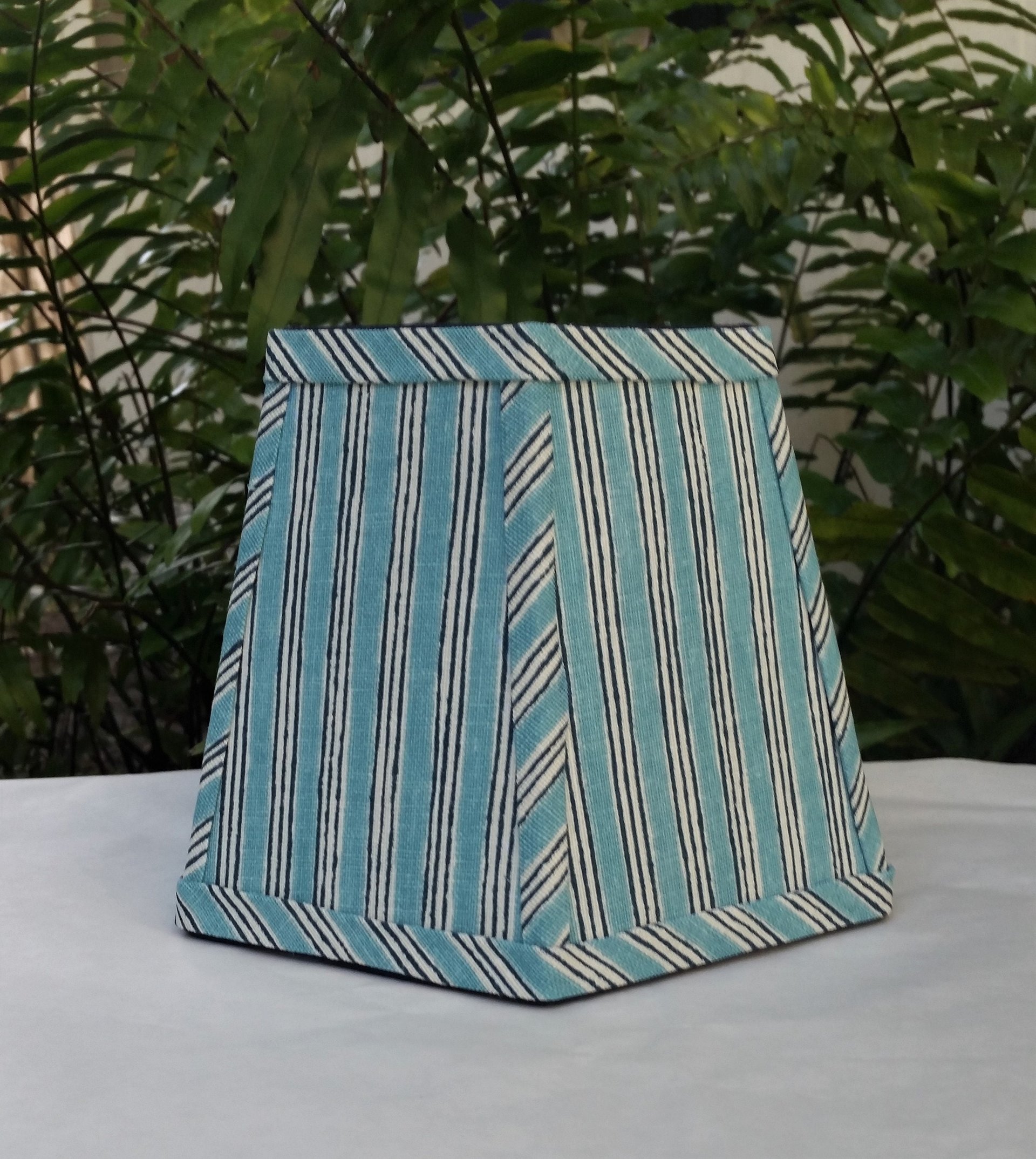 Aqua Indigo Stripe Lampshade, Clip On Lamp Shade