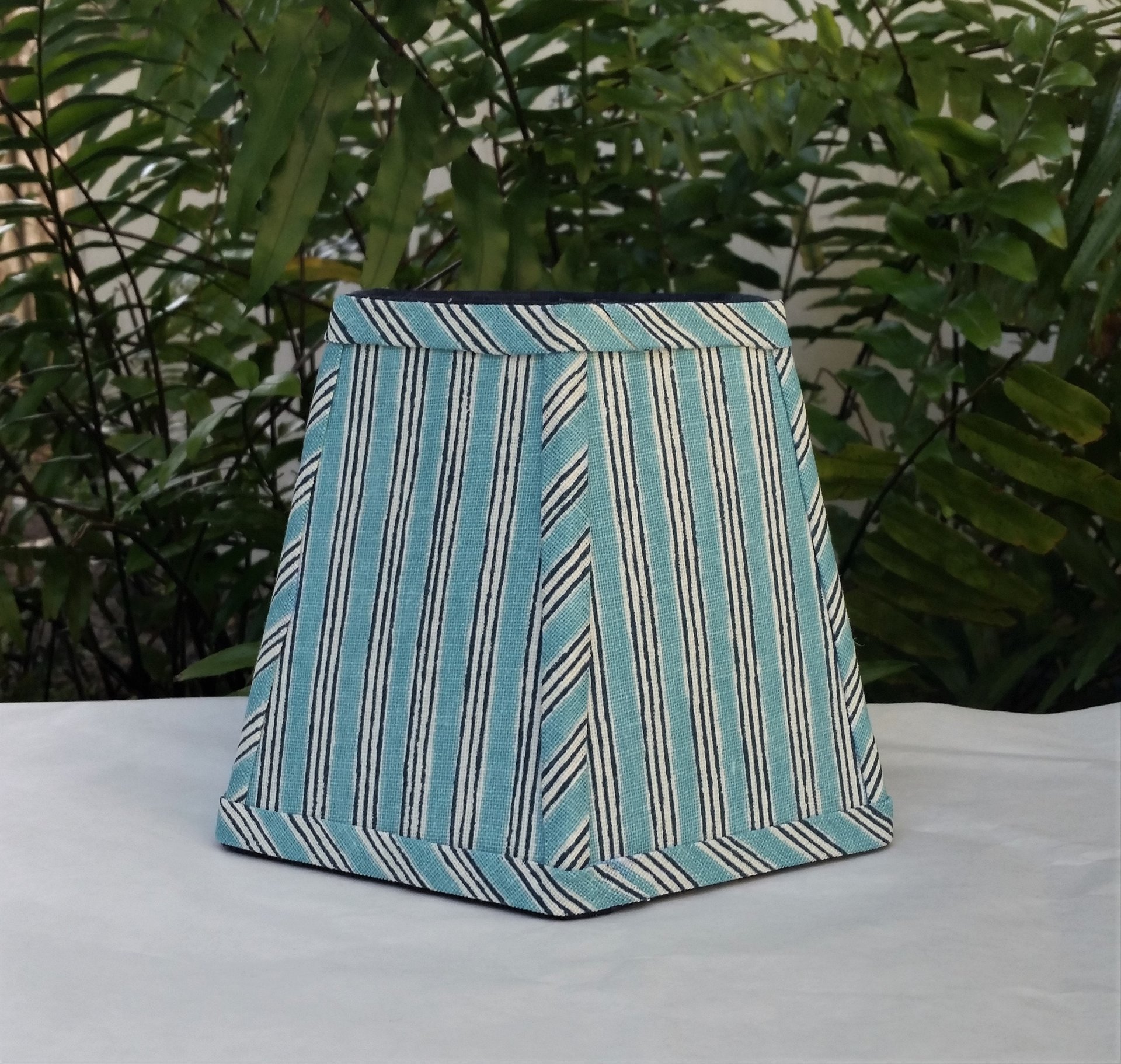 Aqua Indigo Stripe Lampshade, Clip On Lamp Shade