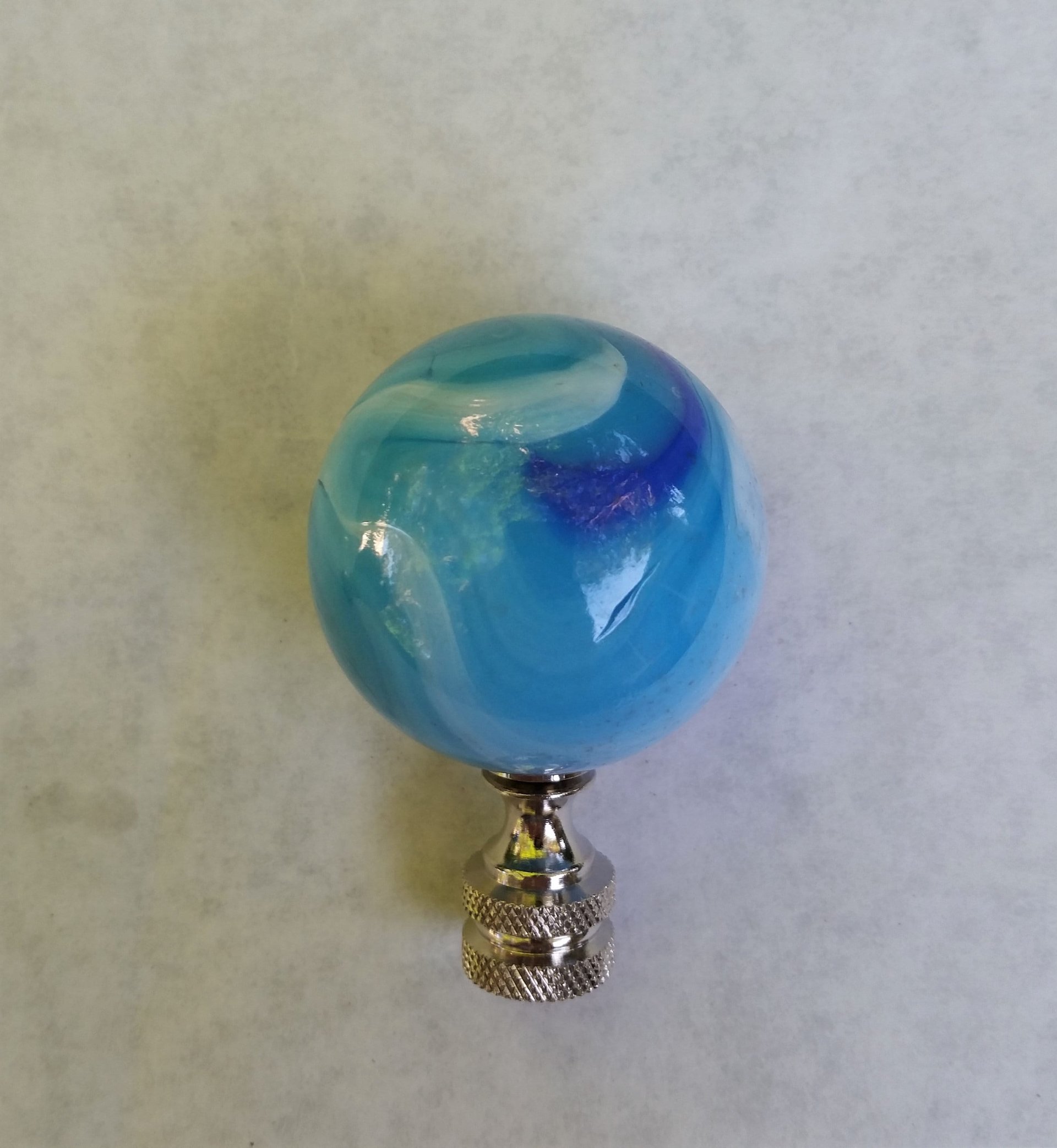 Light Blue Lamp Finial, White Blue Swirls