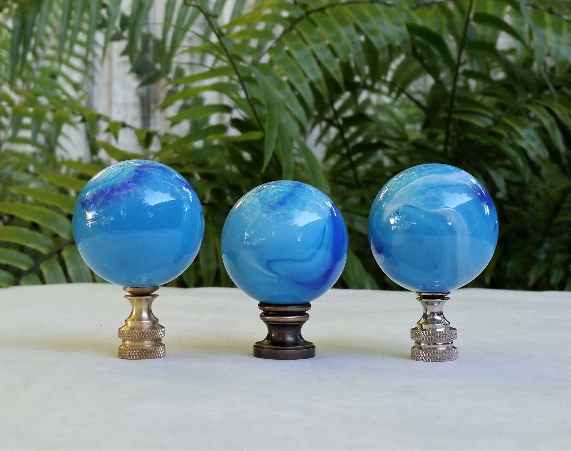 Light Blue Lamp Finial, White Blue Swirls