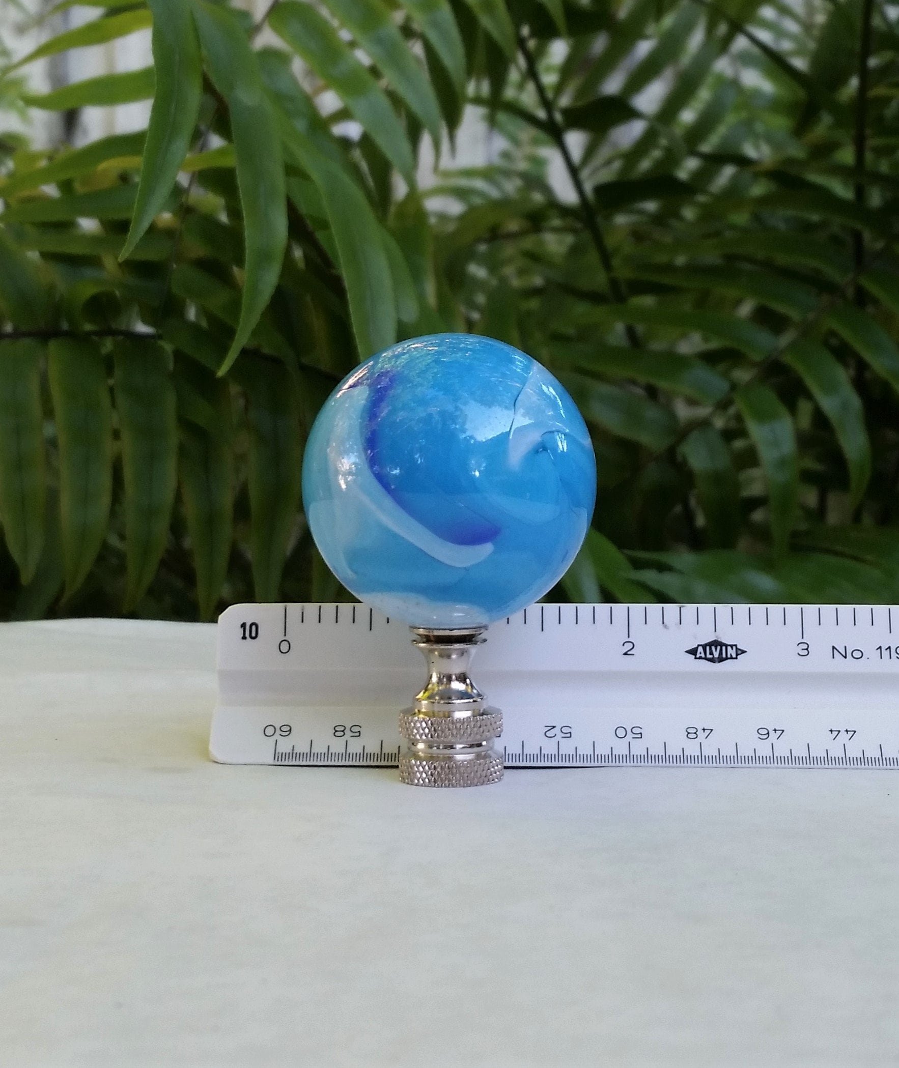 Light Blue Lamp Finial, White Blue Swirls