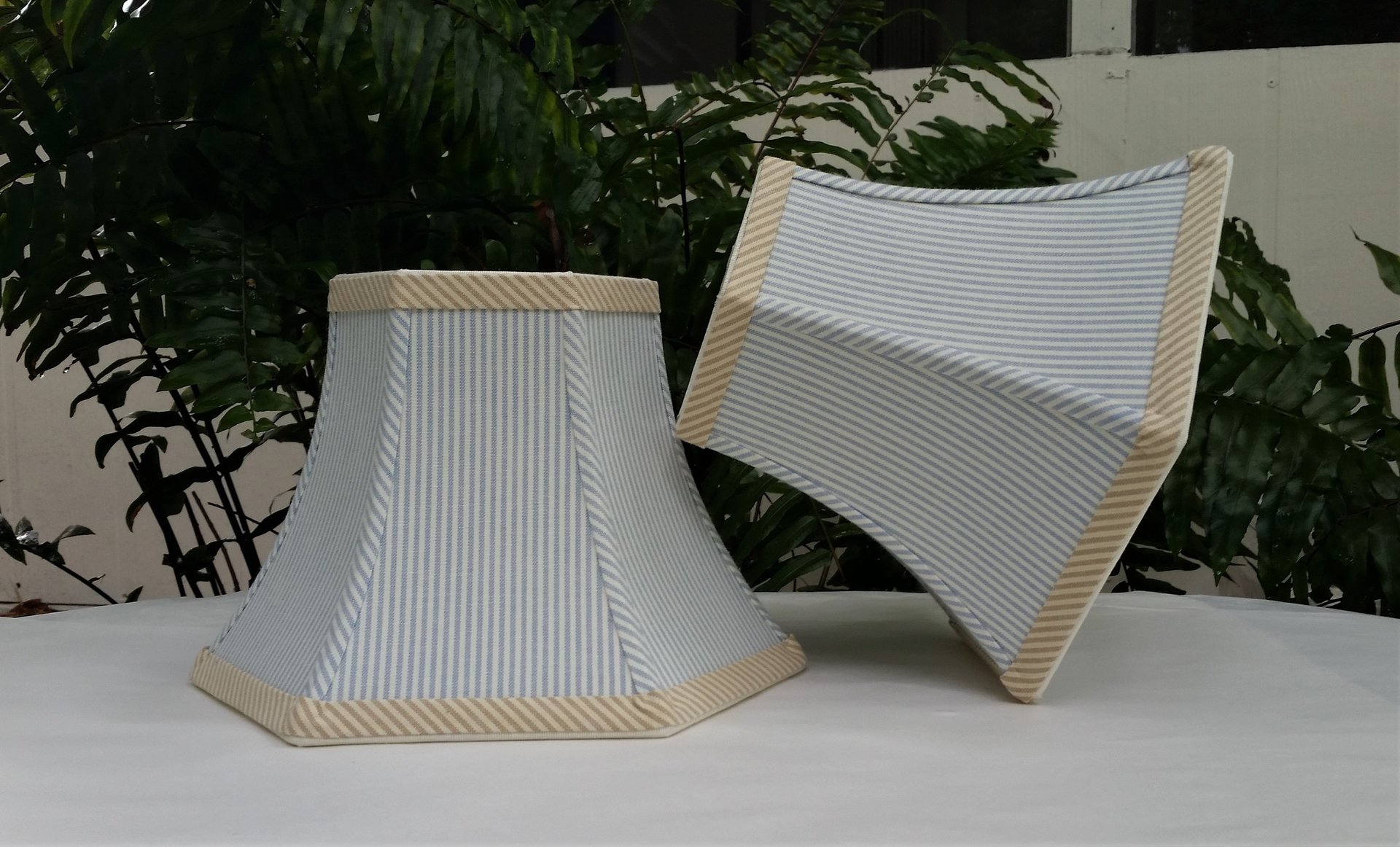 Cornflower Blue Ticking Swing Arm Lampshade, Hexagon Lamp Shade
