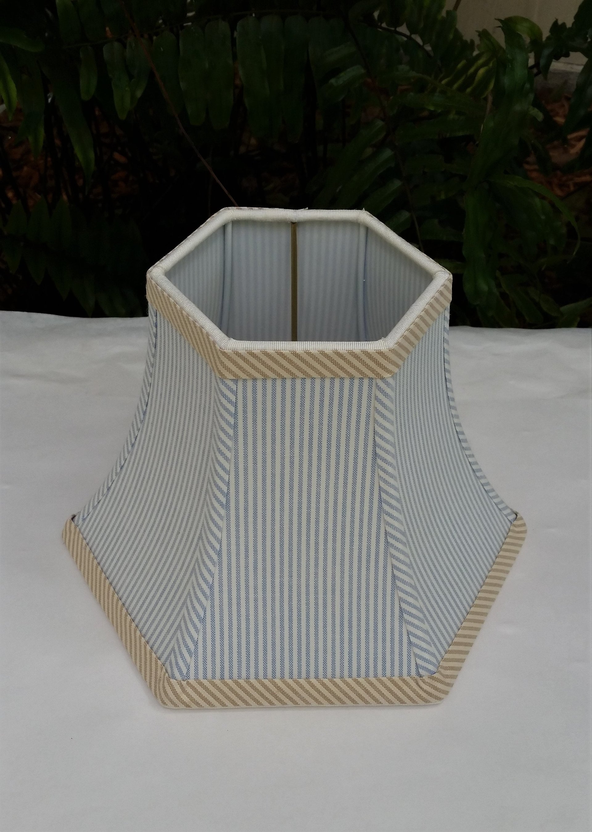 Cornflower Blue Ticking Swing Arm Lampshade, Hexagon Lamp Shade
