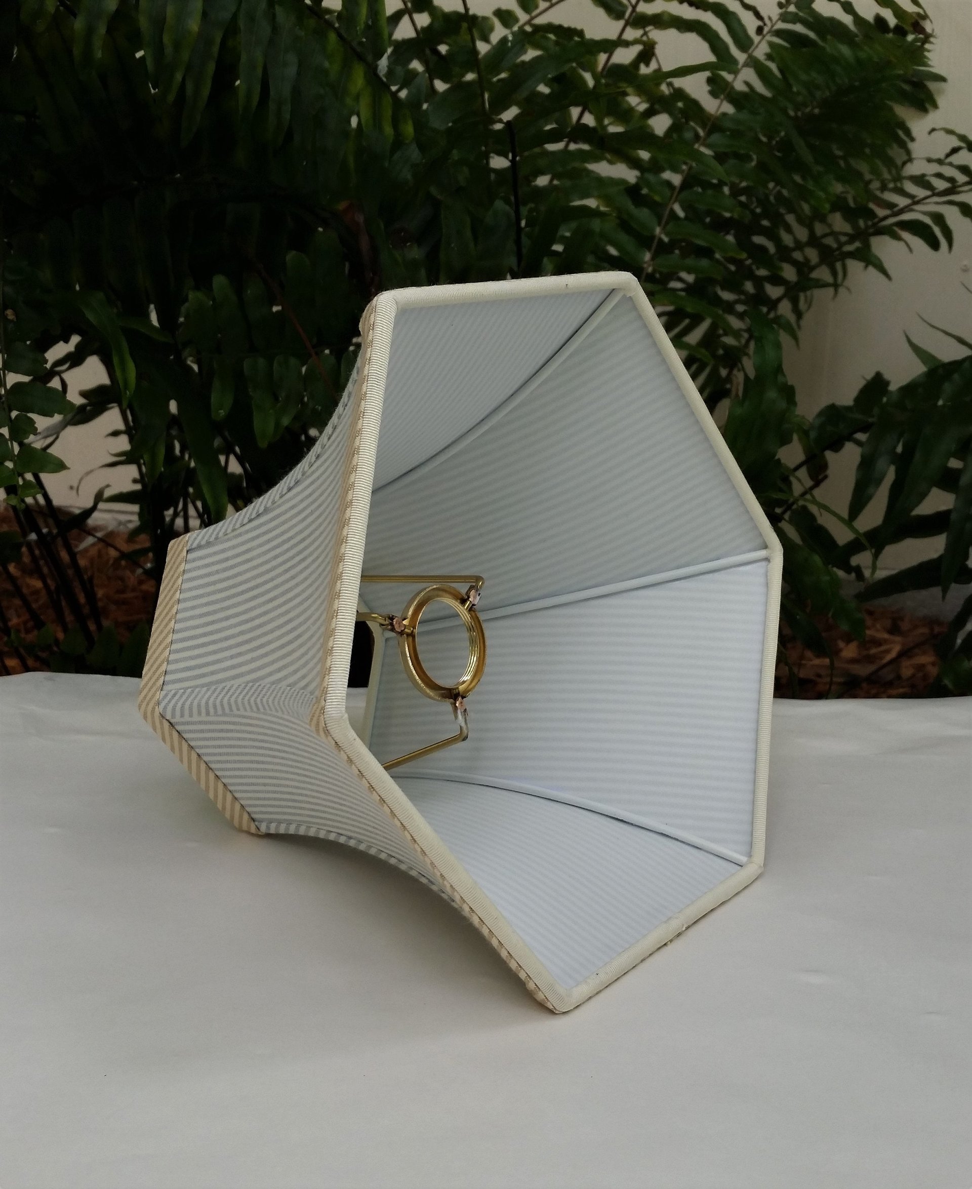 Cornflower Blue Ticking Swing Arm Lampshade, Hexagon Lamp Shade