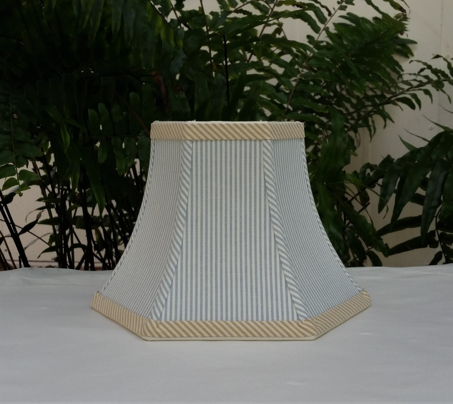 Cornflower Blue Ticking Swing Arm Lampshade, Hexagon Lamp Shade