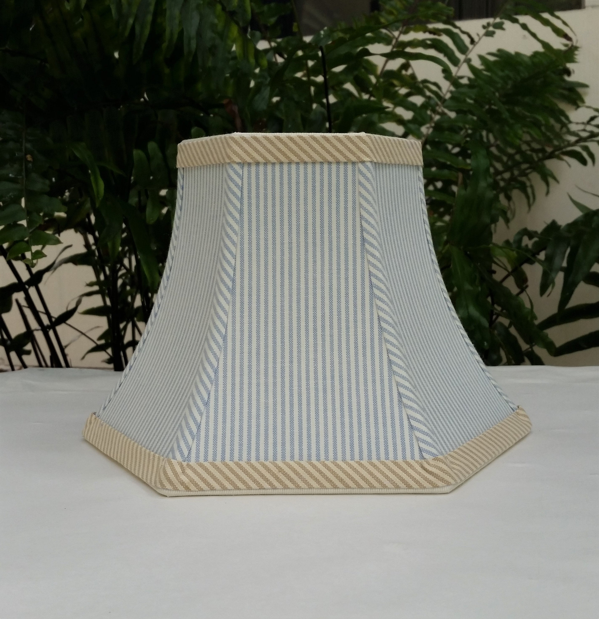 Cornflower Blue Ticking Swing Arm Lampshade, Hexagon Lamp Shade