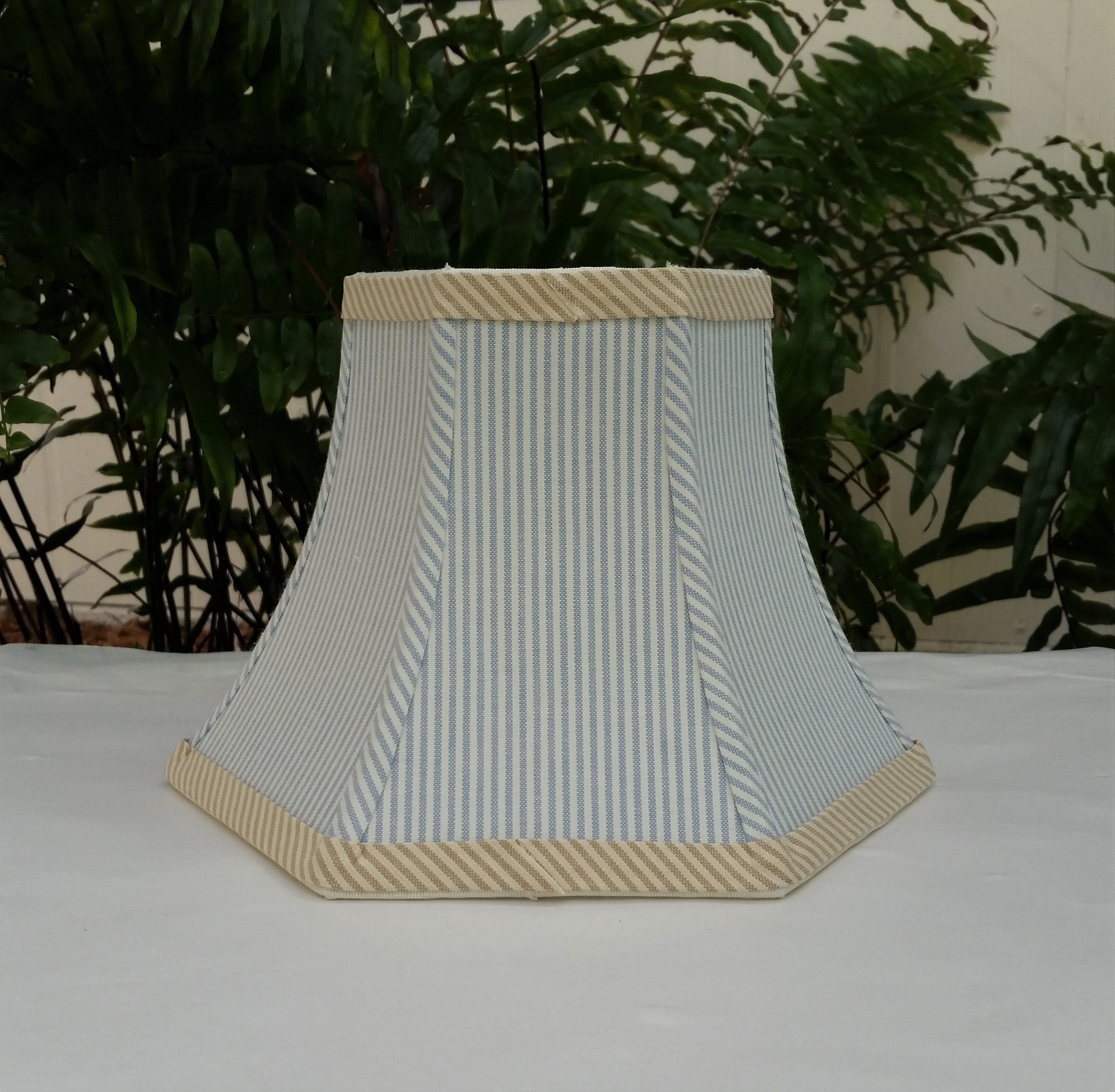 Cornflower Blue Ticking Swing Arm Lampshade, Hexagon Lamp Shade