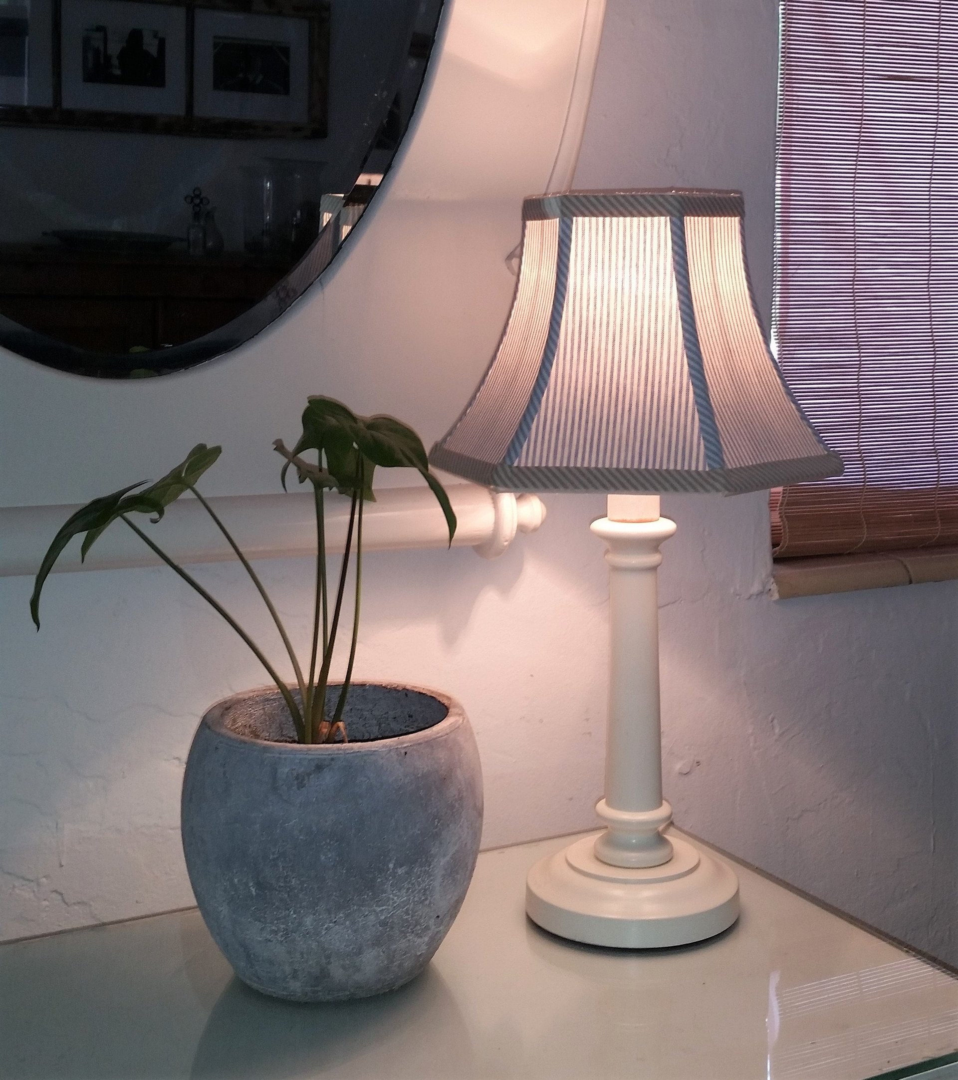 Cornflower Blue Ticking Swing Arm Lampshade, Hexagon Lamp Shade