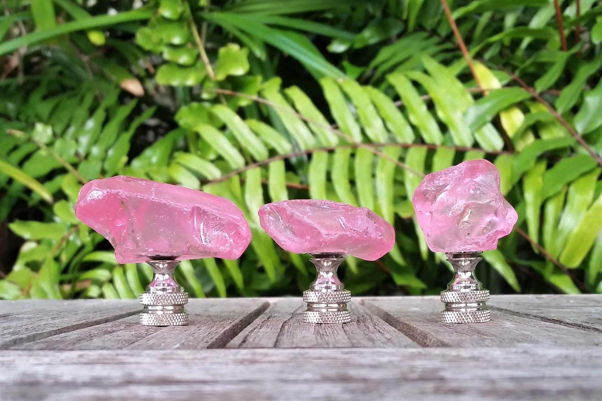 Pink Lamp Finial, Clear Glass Rock