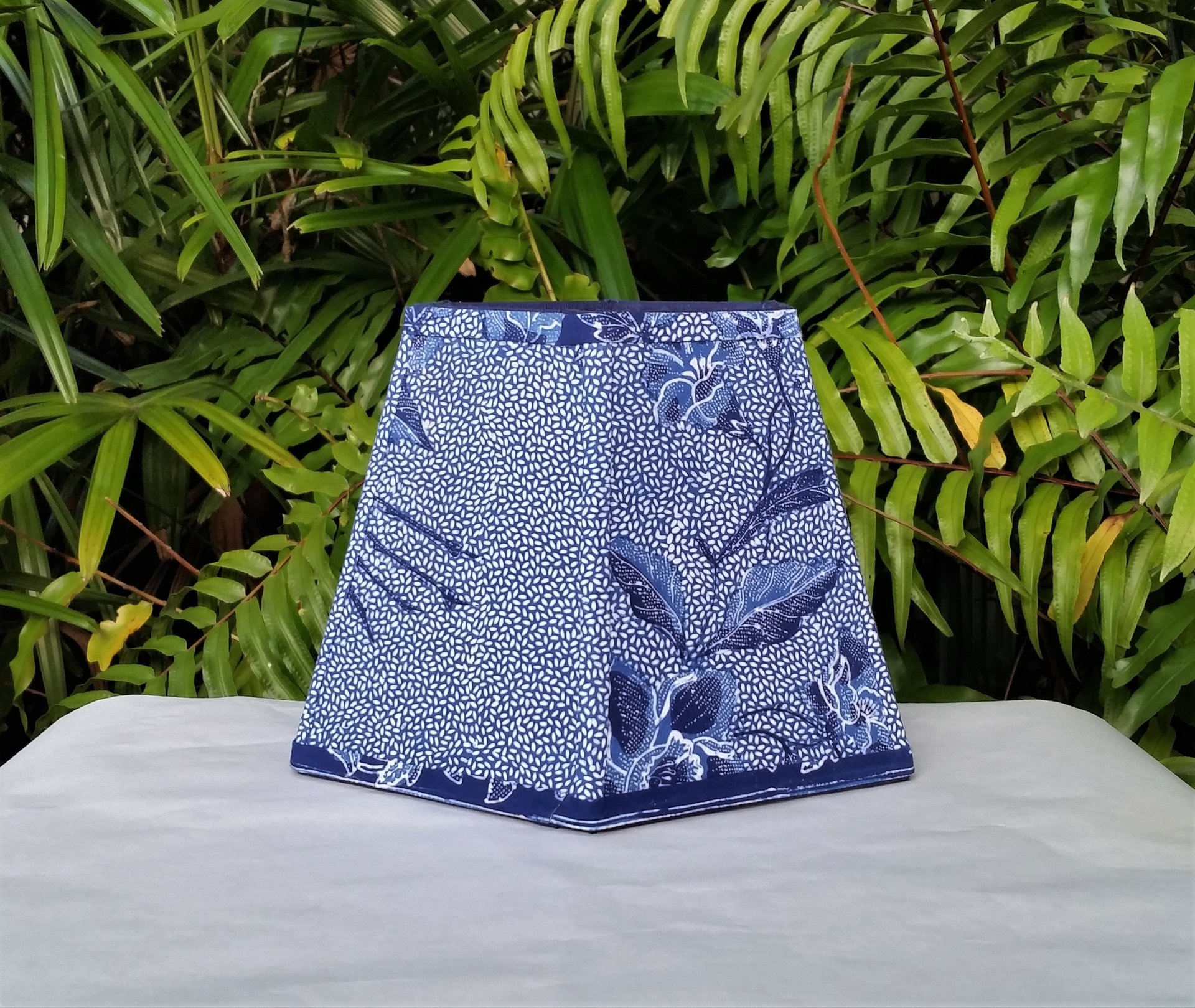 Indonesian Fabric Lampshade Blue Hexagon Clip On
