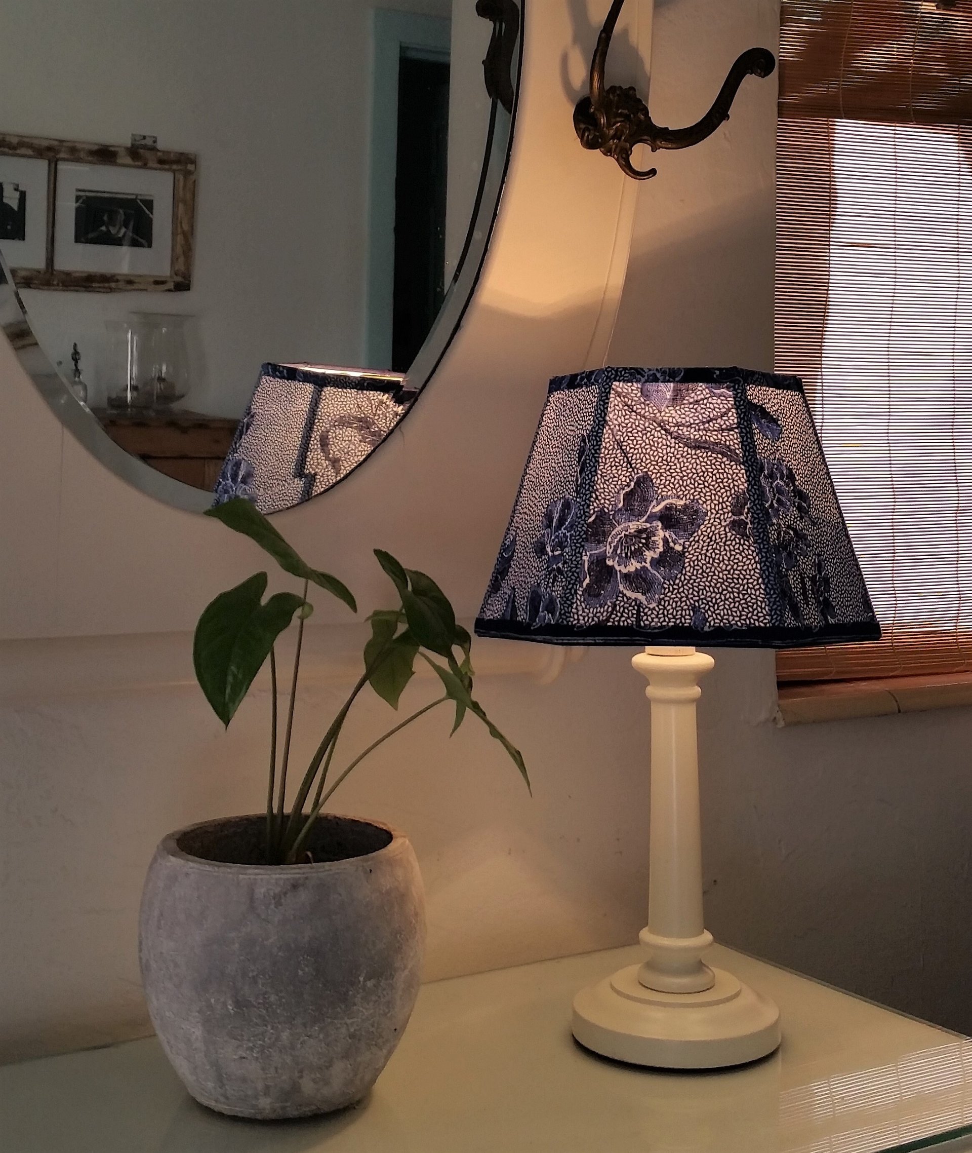 Indonesian Fabric Lampshade Blue Hexagon Clip On