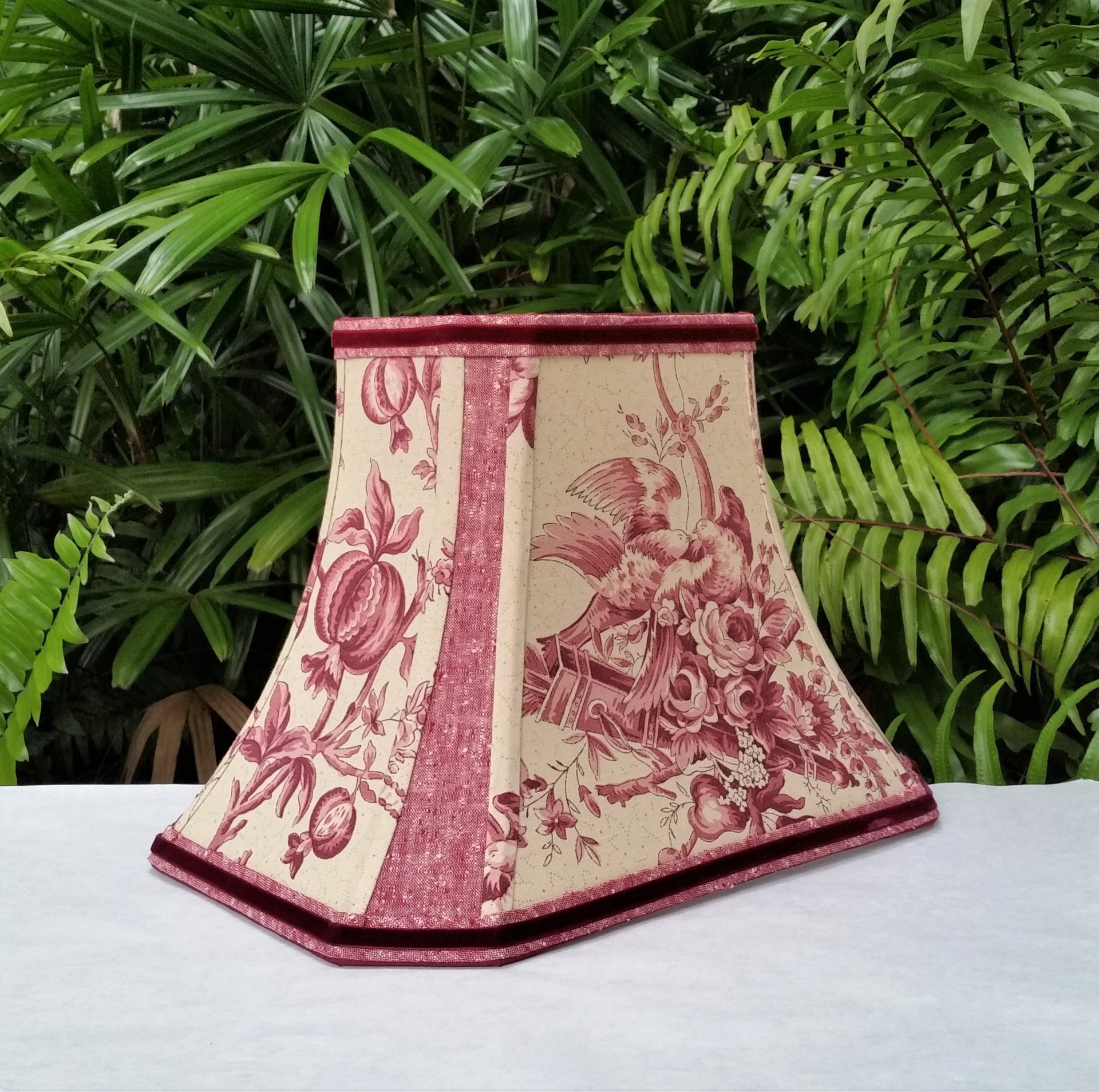 Schumacher Toile Fabric Lampshade, Red Brown