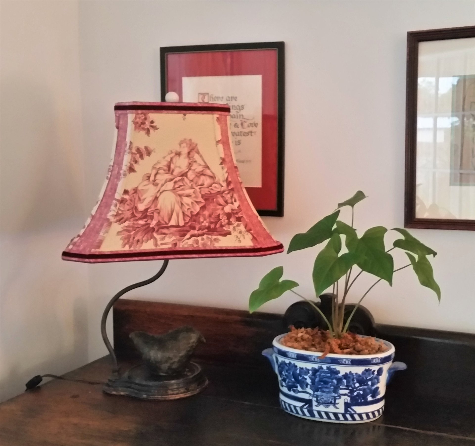 Schumacher Toile Fabric Lampshade, Red Brown