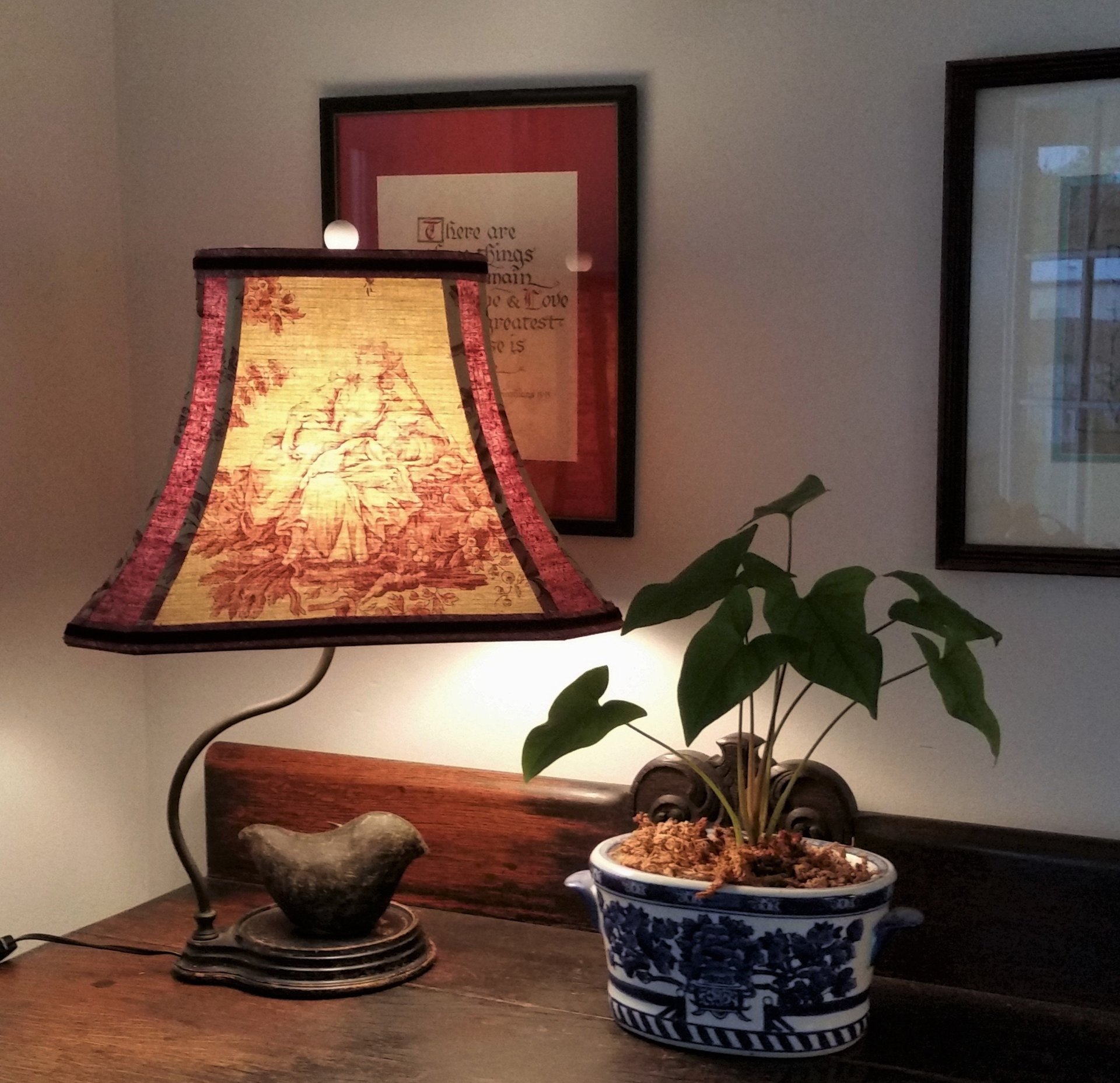 Schumacher Toile Fabric Lampshade, Red Brown