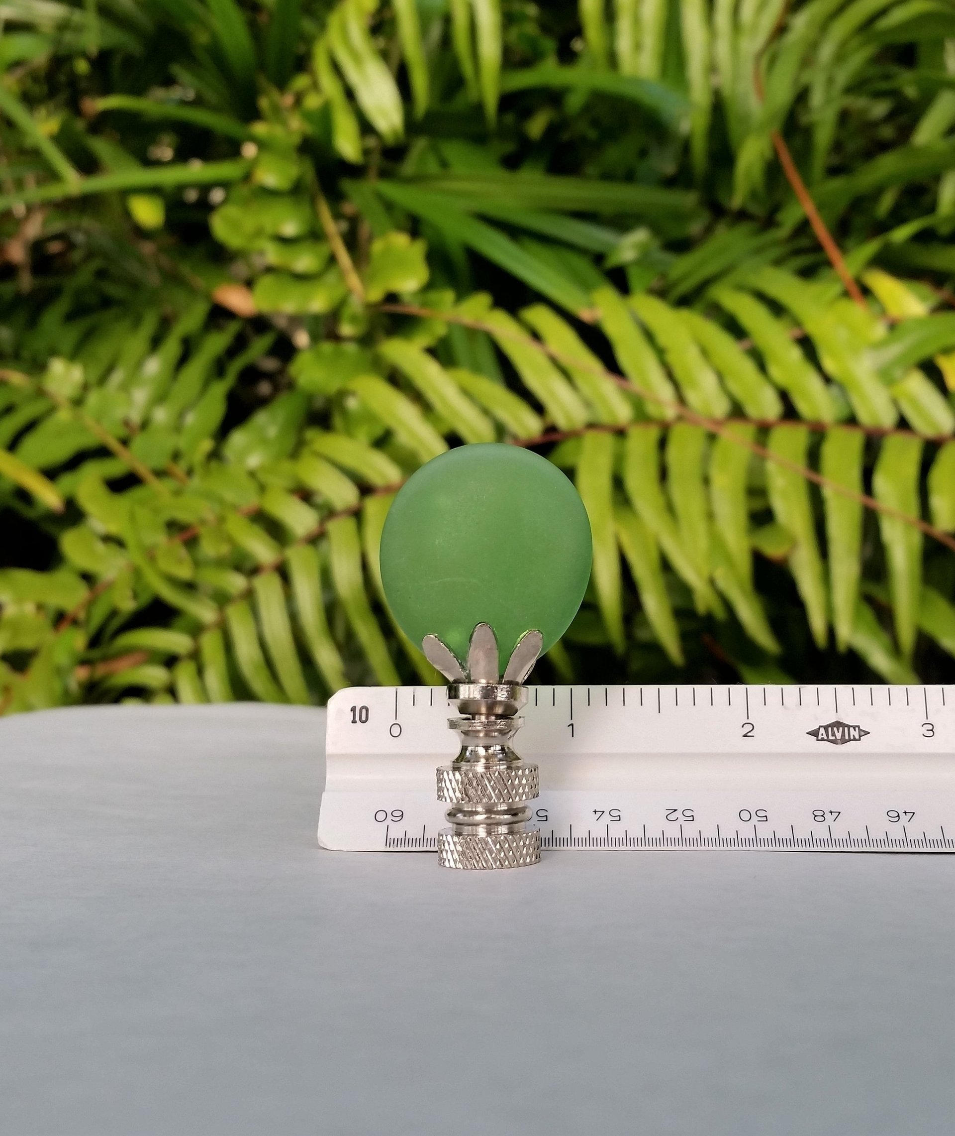 Frosted Glass Lamp Finial, Green Disc