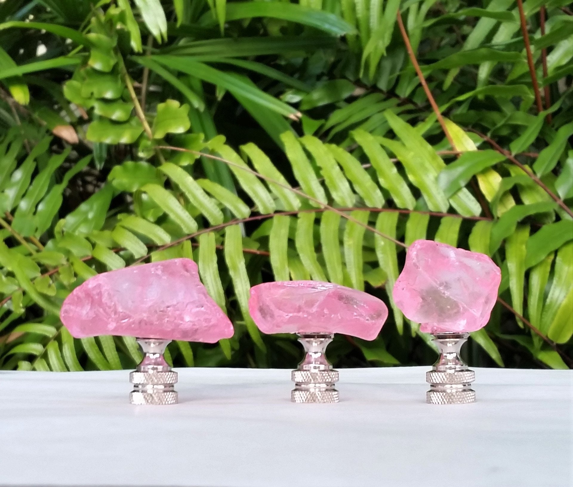 Pink Lamp Finial, Clear Glass Rock