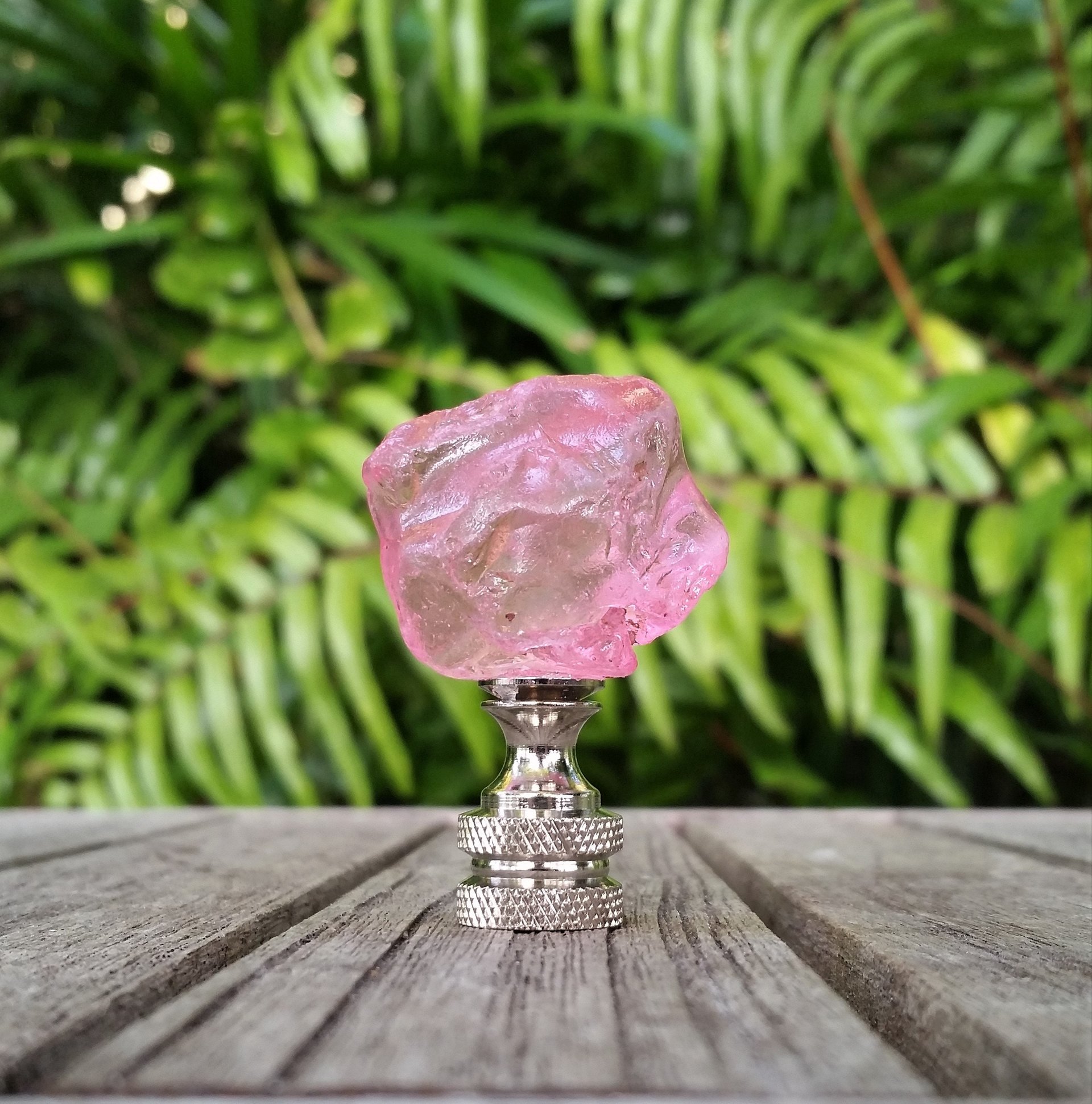 Pink Lamp Finial, Clear Glass Rock