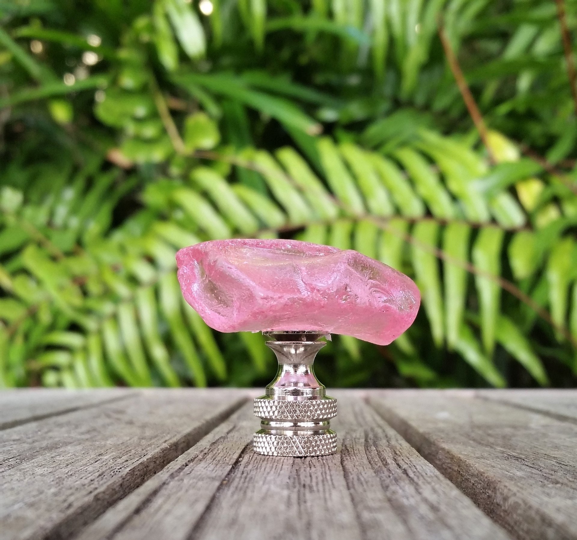 Pink Lamp Finial, Clear Glass Rock