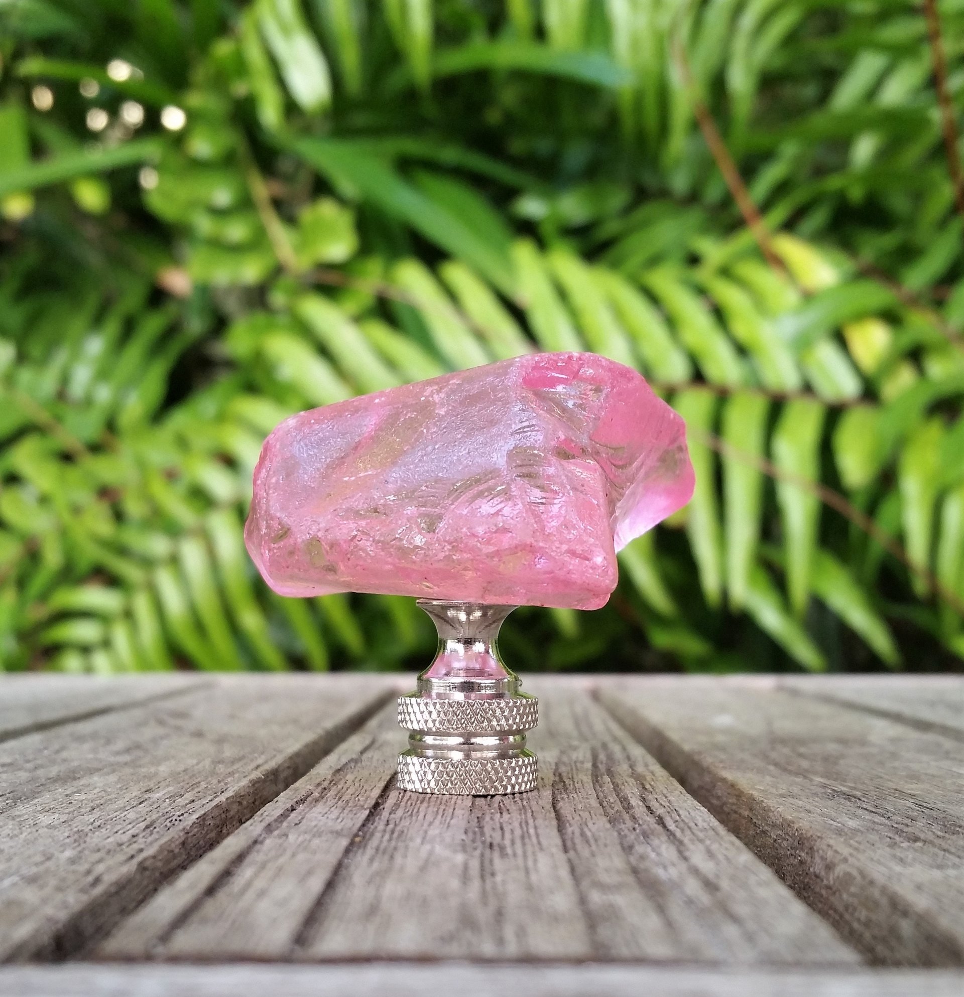 Pink Lamp Finial, Clear Glass Rock