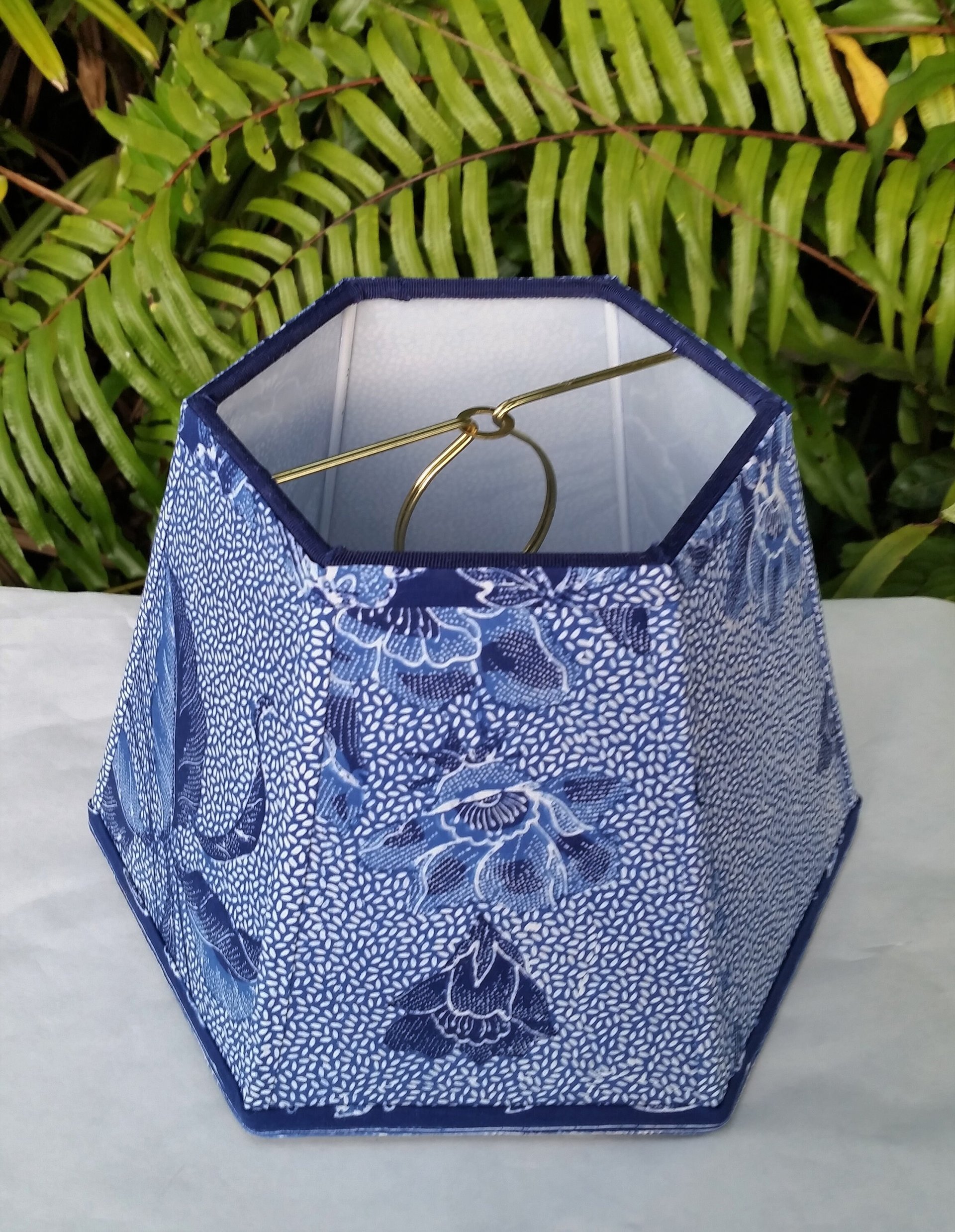 Indonesian Fabric Lampshade Blue Hexagon Clip On