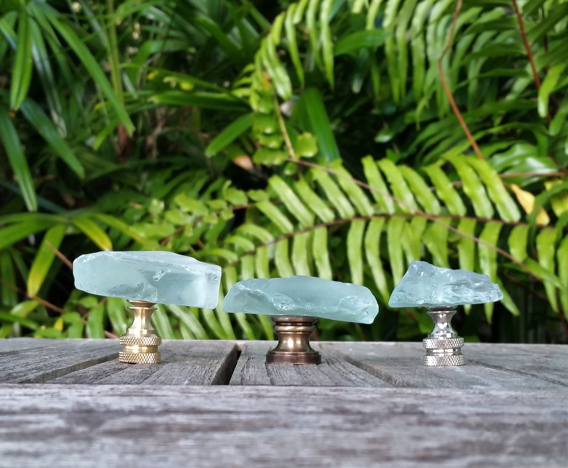 Light Aqua Lamp Finial, Jagged Edge Glass Rock