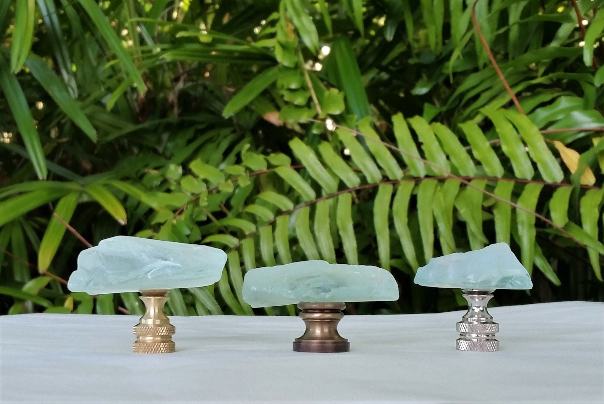 Light Aqua Lamp Finial, Jagged Edge Glass Rock