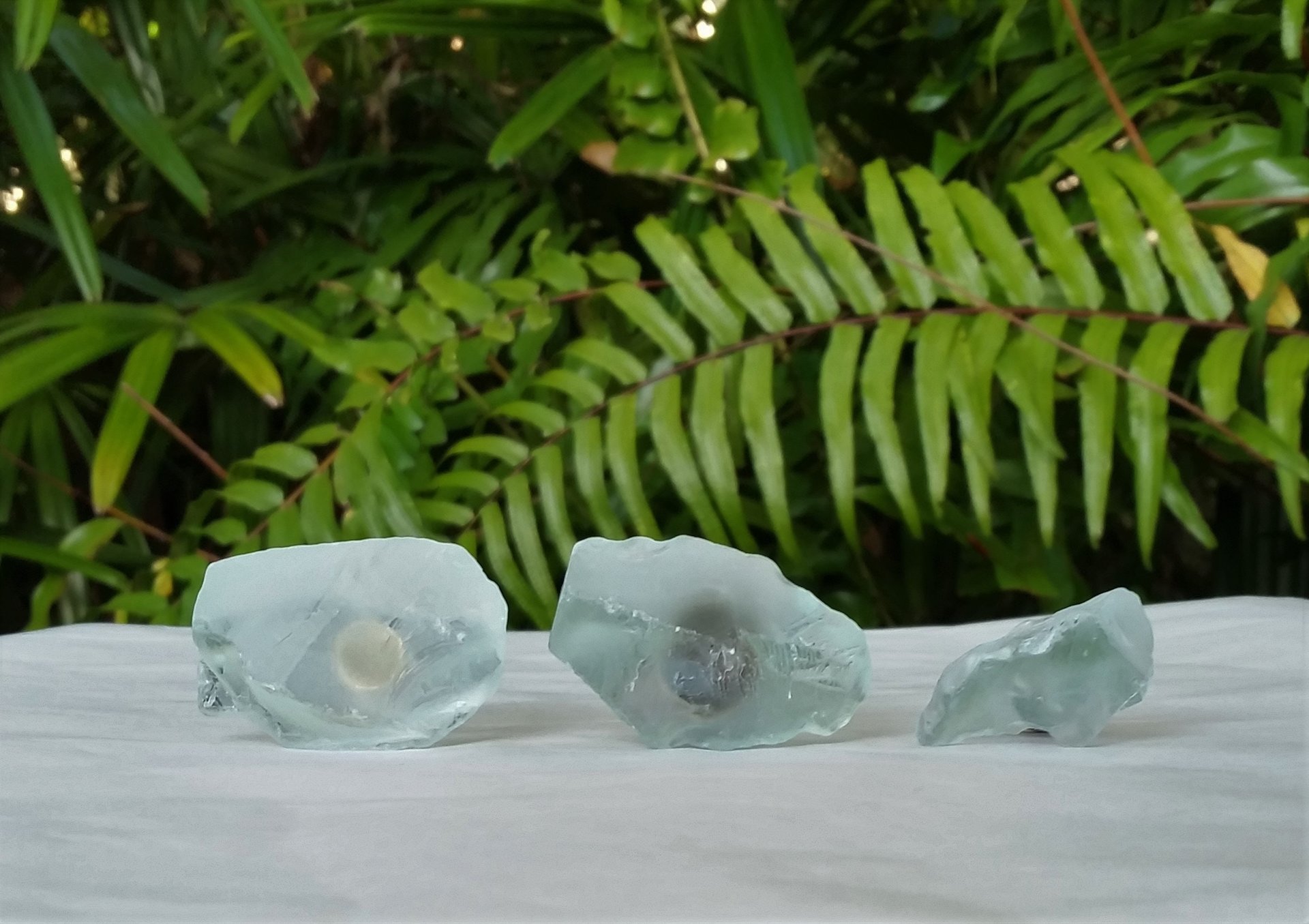Light Aqua Lamp Finial, Jagged Edge Glass Rock