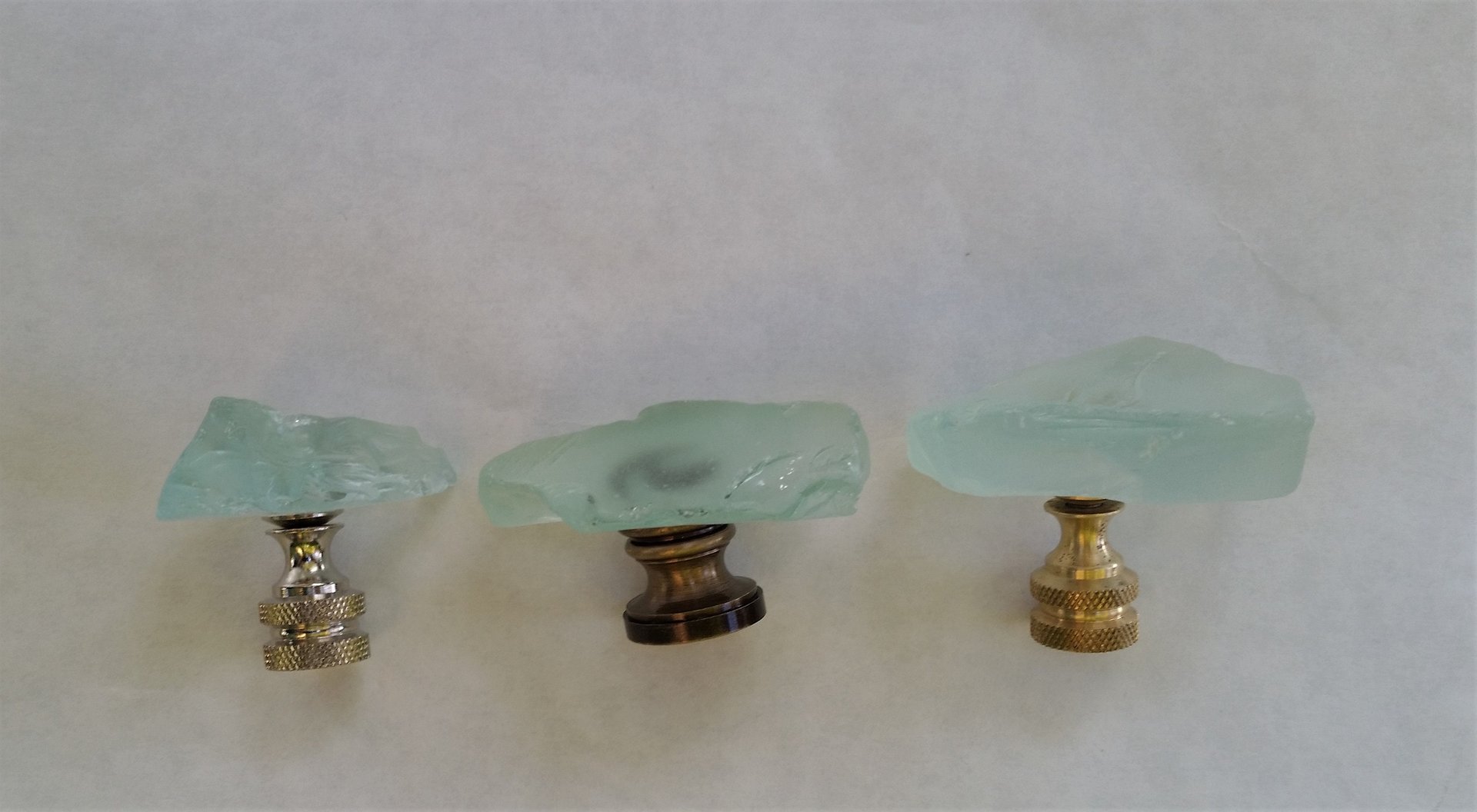 Light Aqua Lamp Finial, Jagged Edge Glass Rock